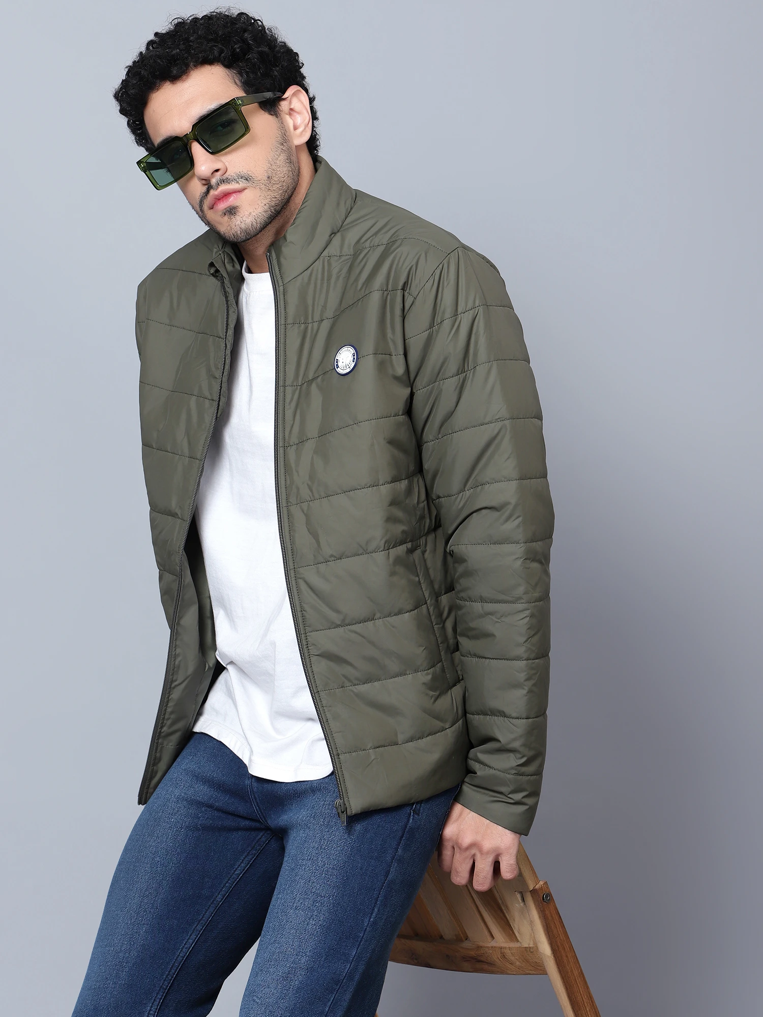 Olive Green Puffer Jacket for Men - Shiv Naresh