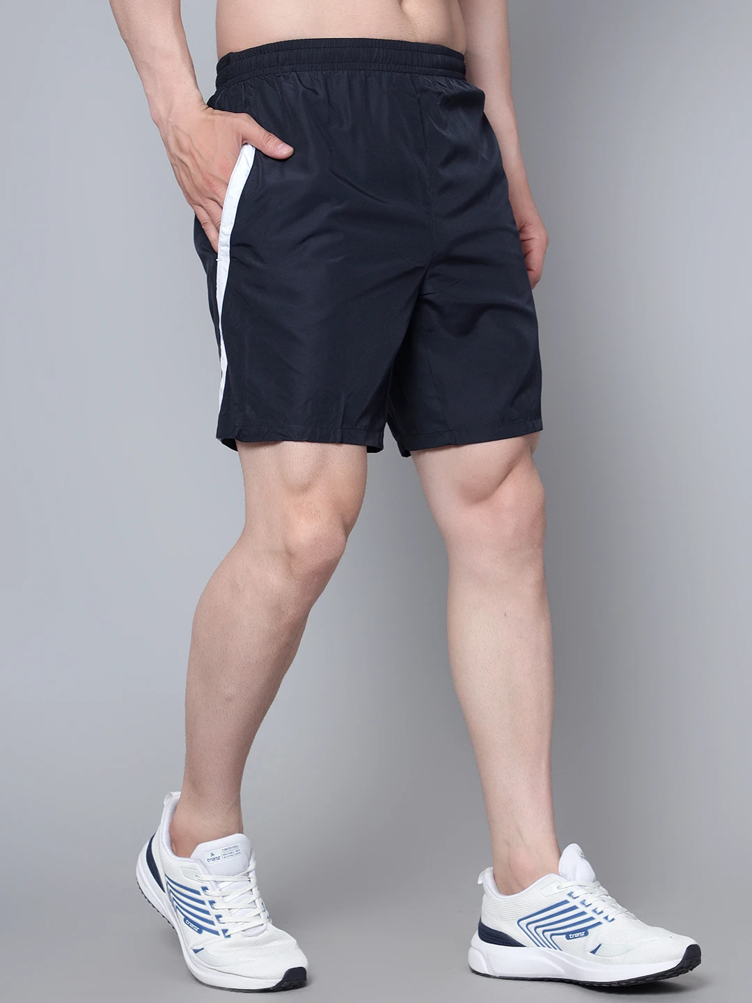 Shivnaresh Navy Blue & White Active Shorts for Men