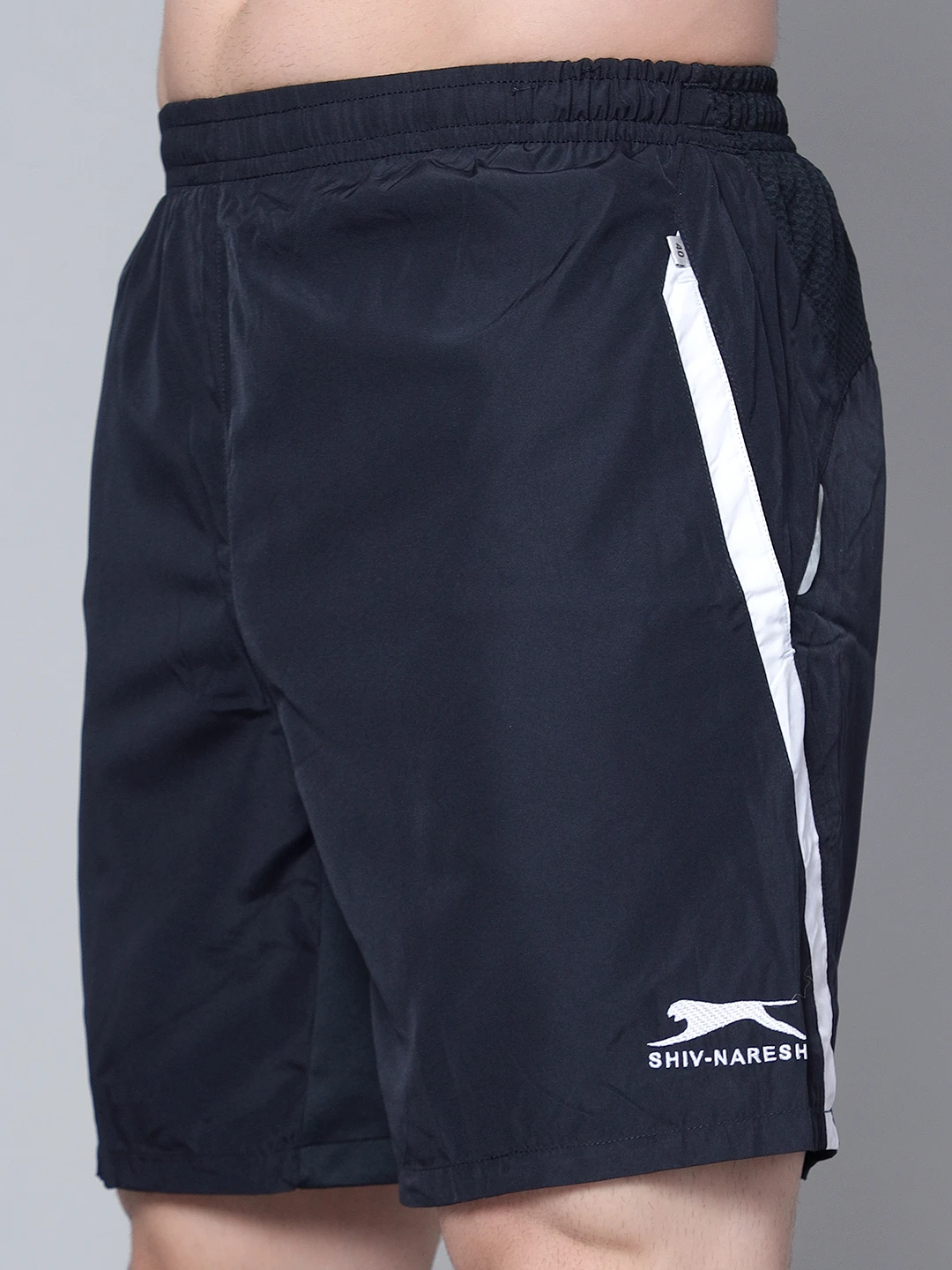 Shivnaresh Navy Blue & White Active Shorts for Men