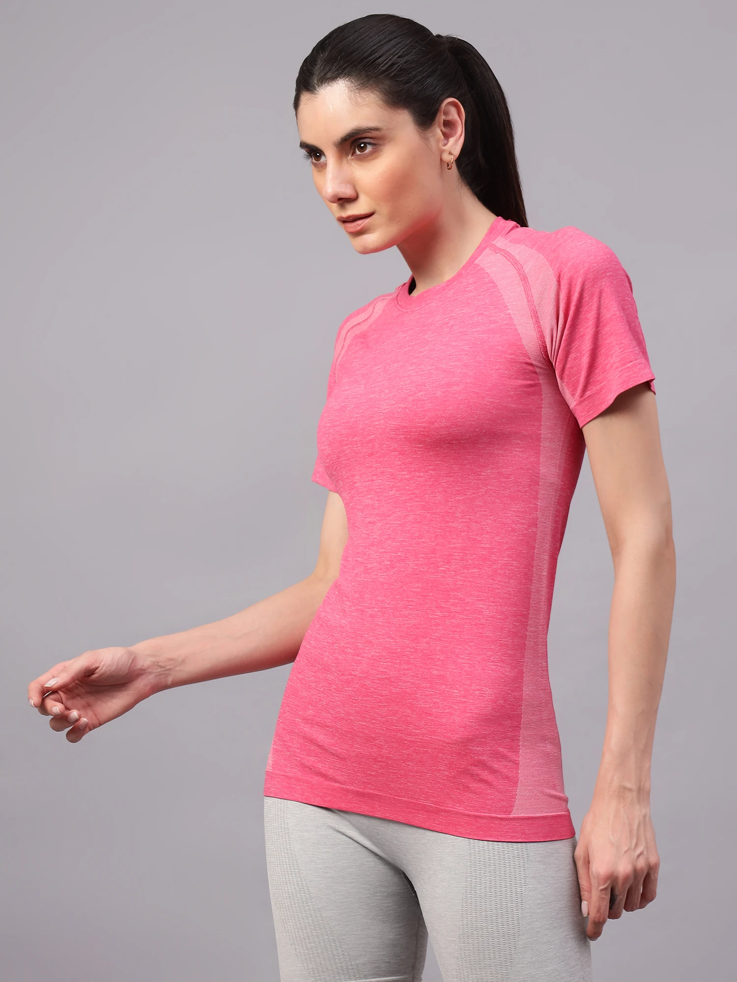 Fuchsia Pink seamless active gym t-shirt for women