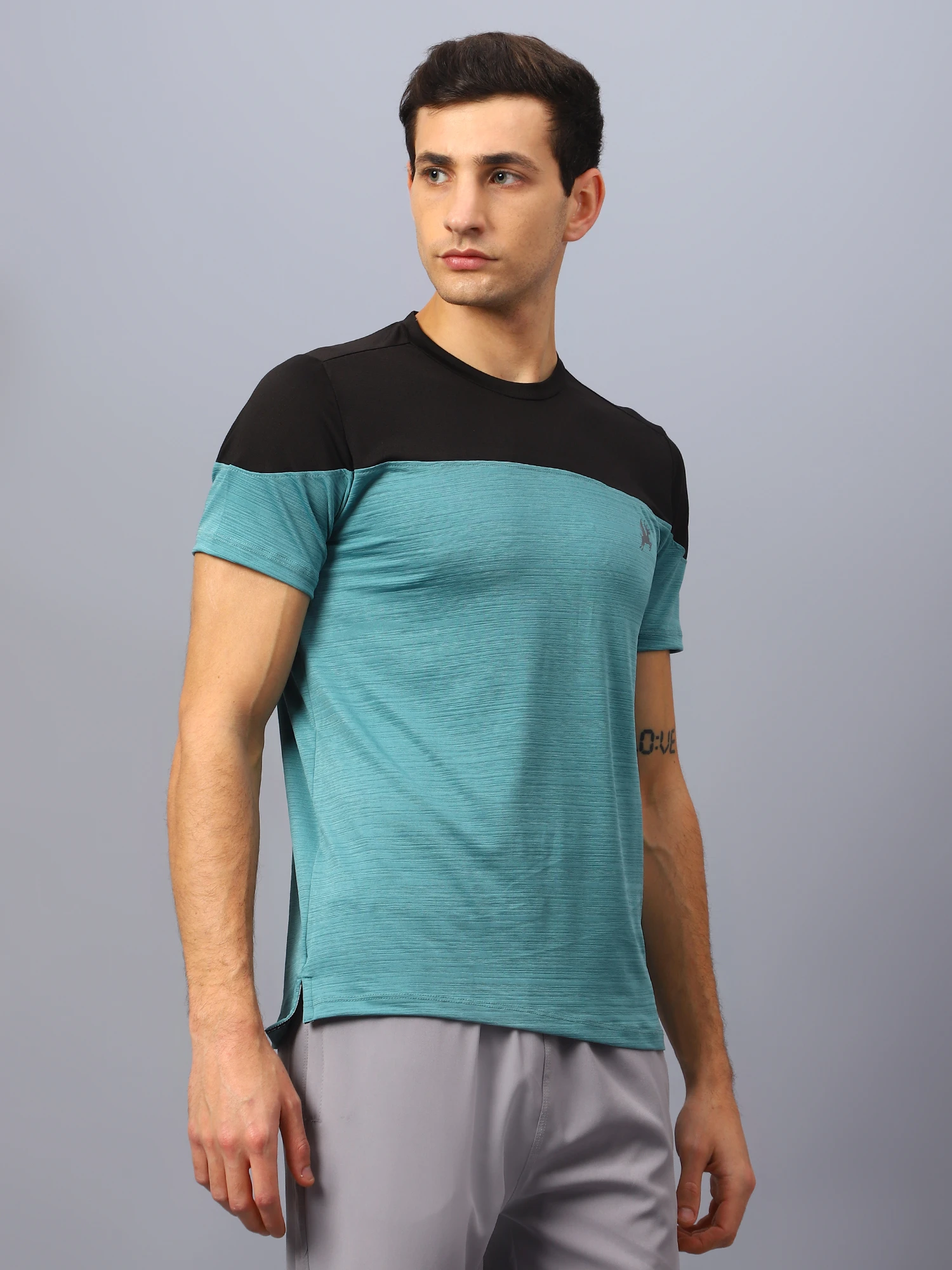 Durabreeze teal black quick-dry sports t shirt for men by Shiv Naresh