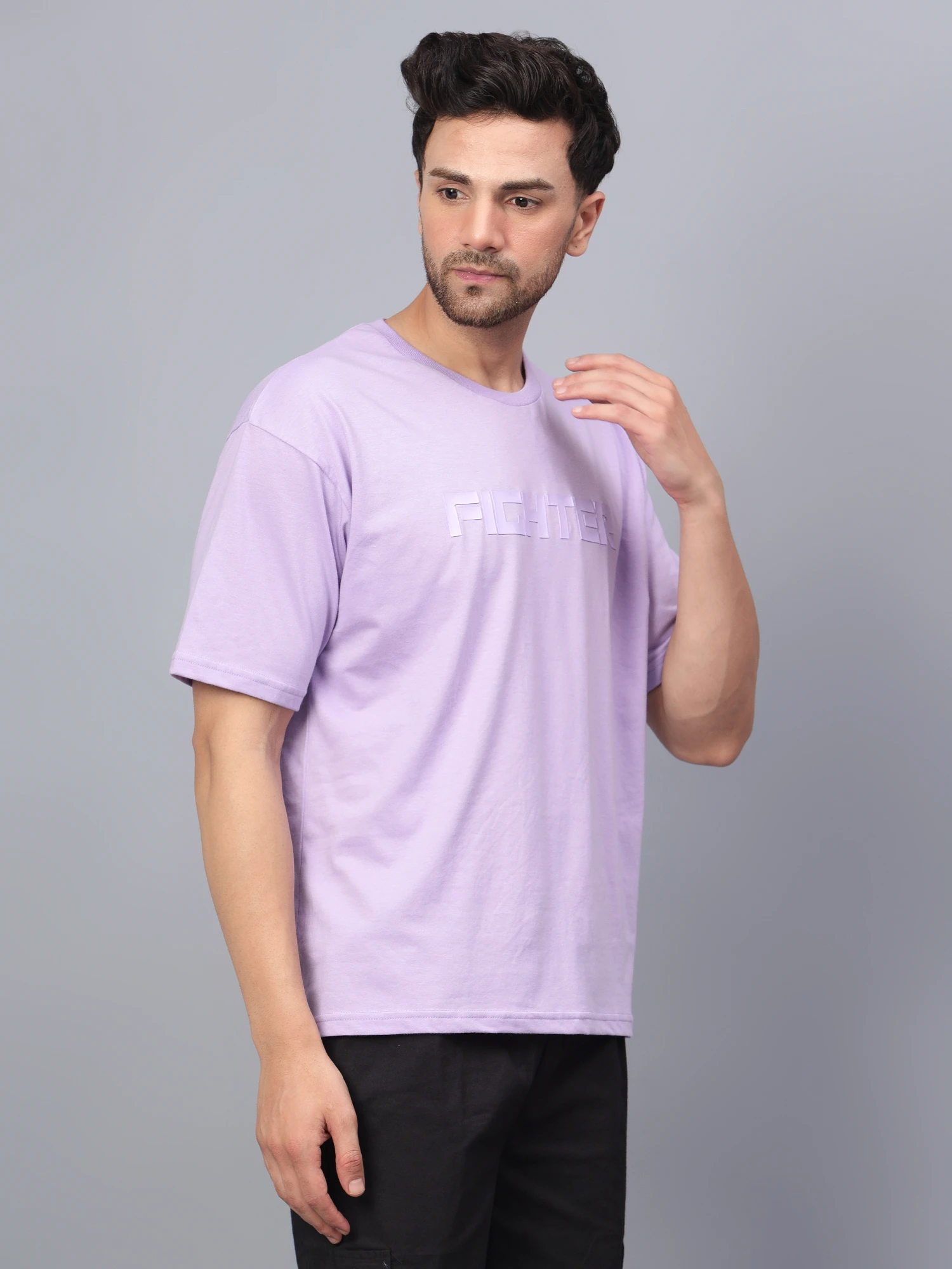 Fighter men’s lavender t‑shirt by Shiv Naresh