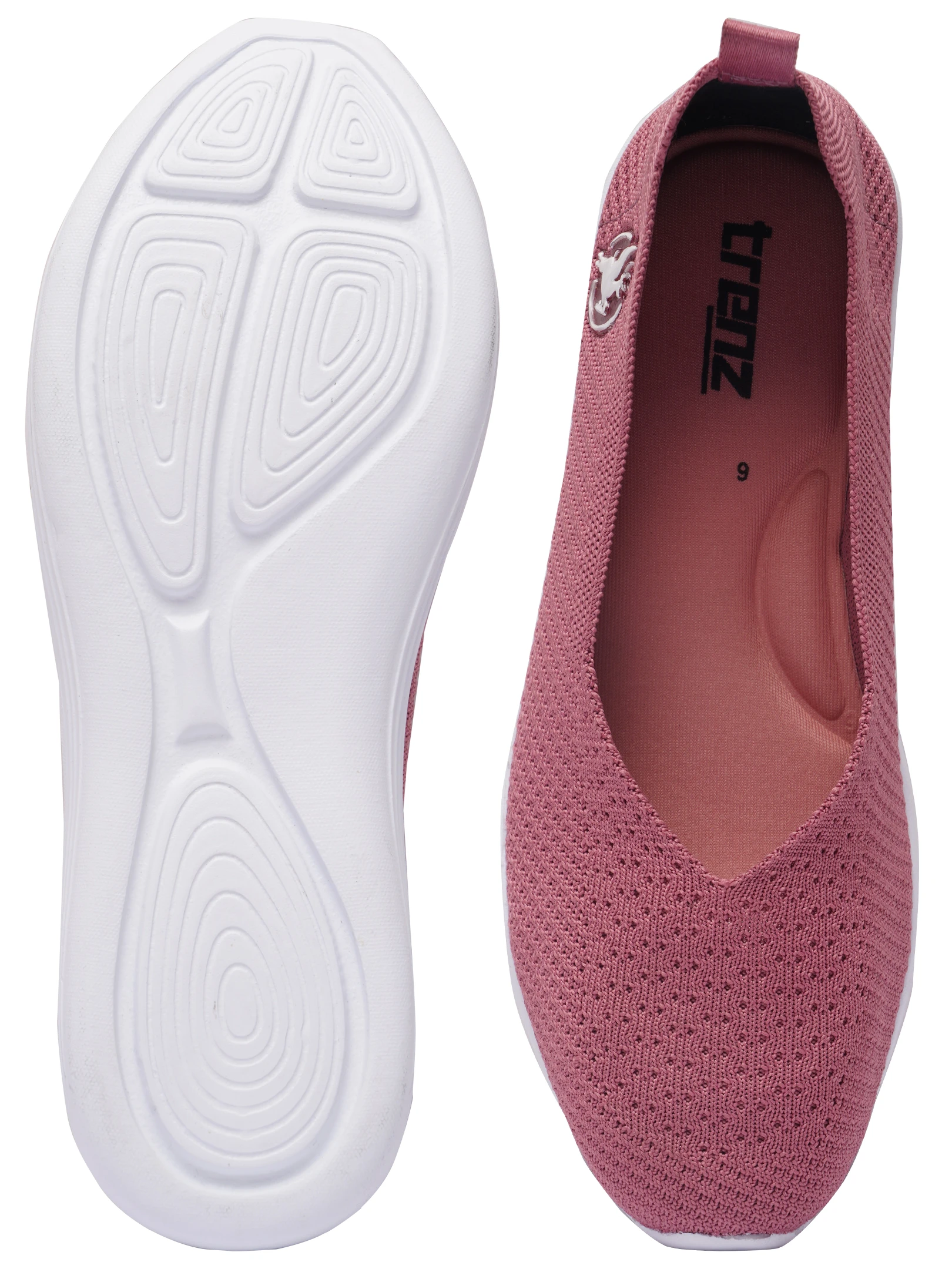 Peach slip-on shoes for women by Shivnaresh