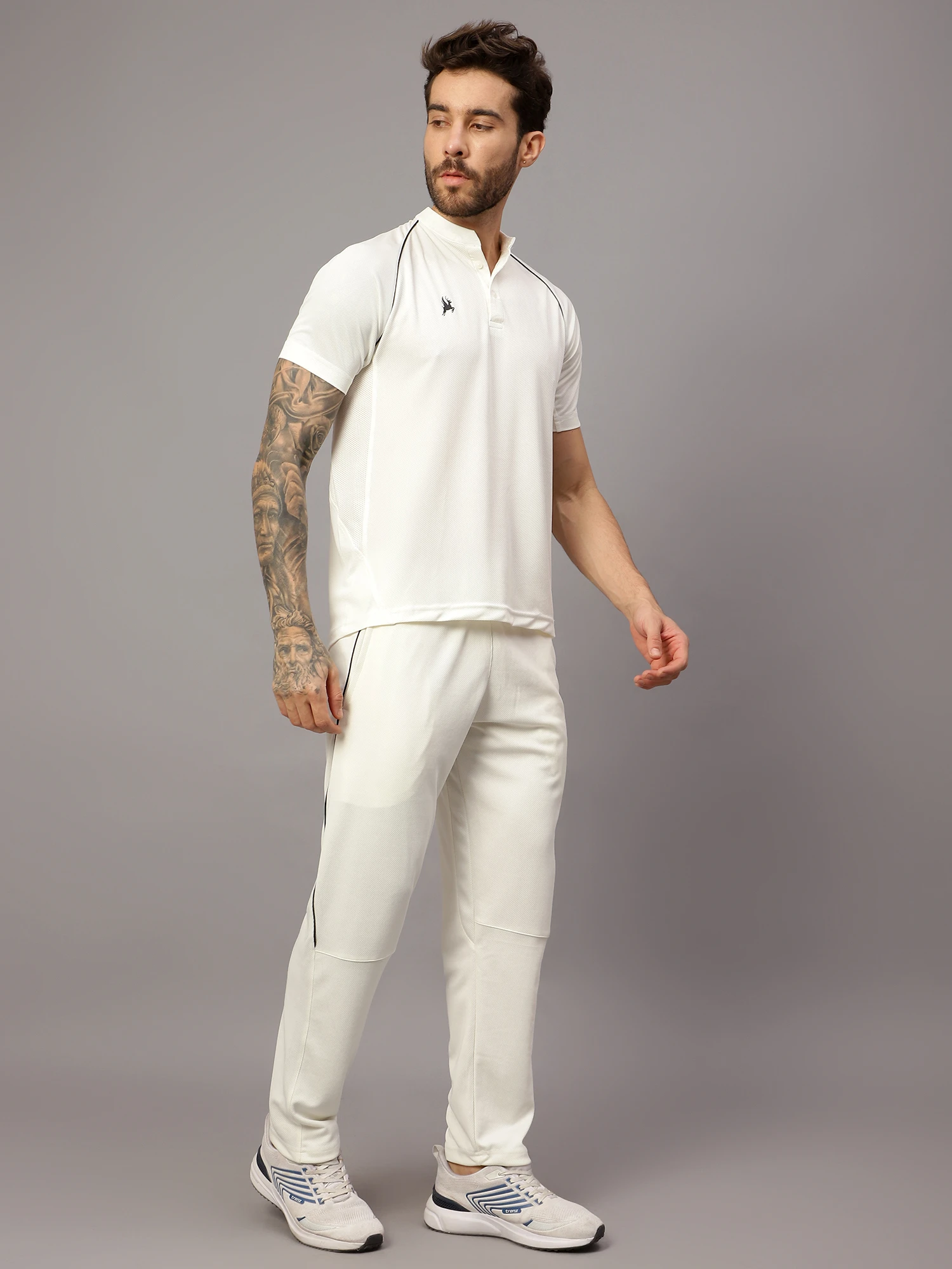Shiv Naresh Off White Cricket dress Chinese Collar for Men