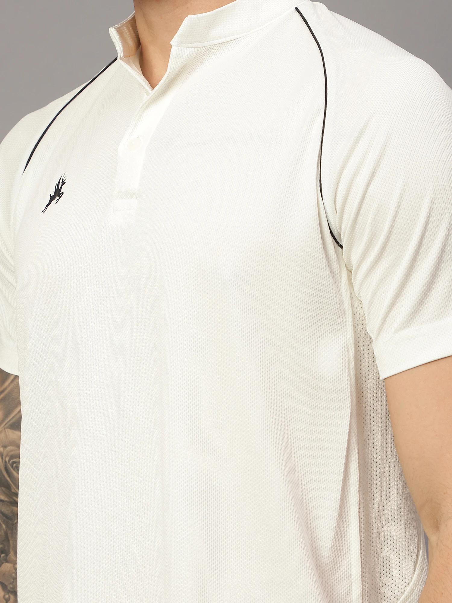 Shiv Naresh Off White Cricket dress Chinese Collar for Men
