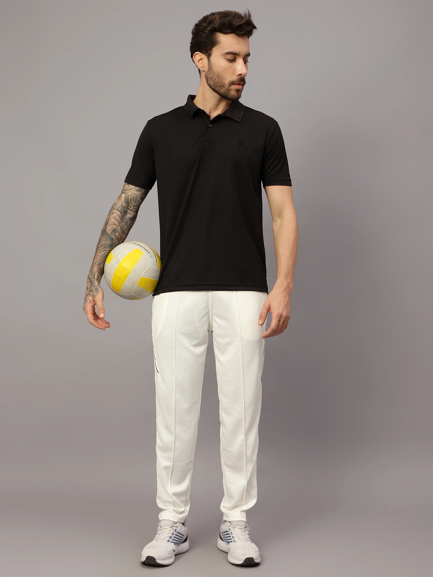 textured Black polo t shirt by Shiv Naresh