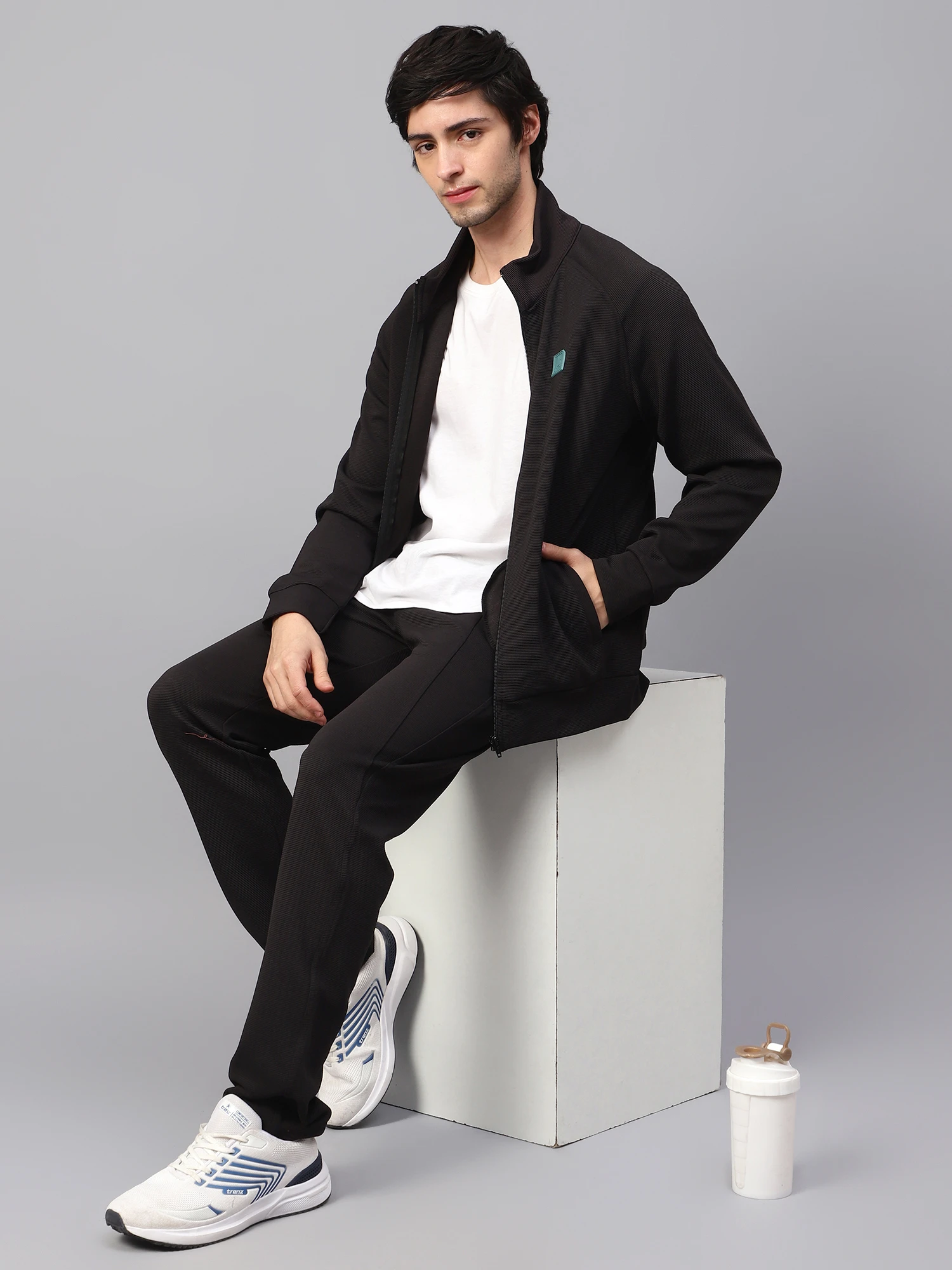 Shiv Naresh Black Ottoman Tracksuit for Men