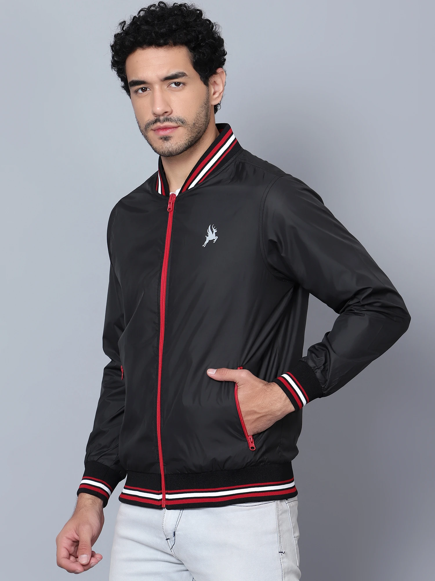 Men's Black Red Reversible Jacket by Shiv Naresh