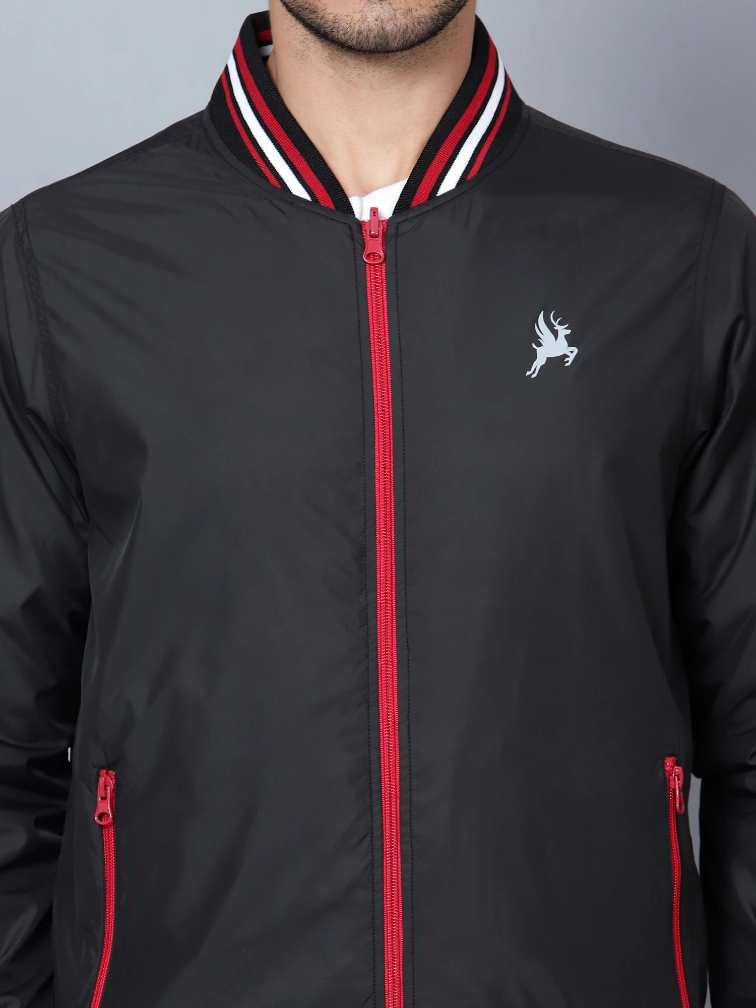 Men's Black Red Reversible Jacket by Shiv Naresh