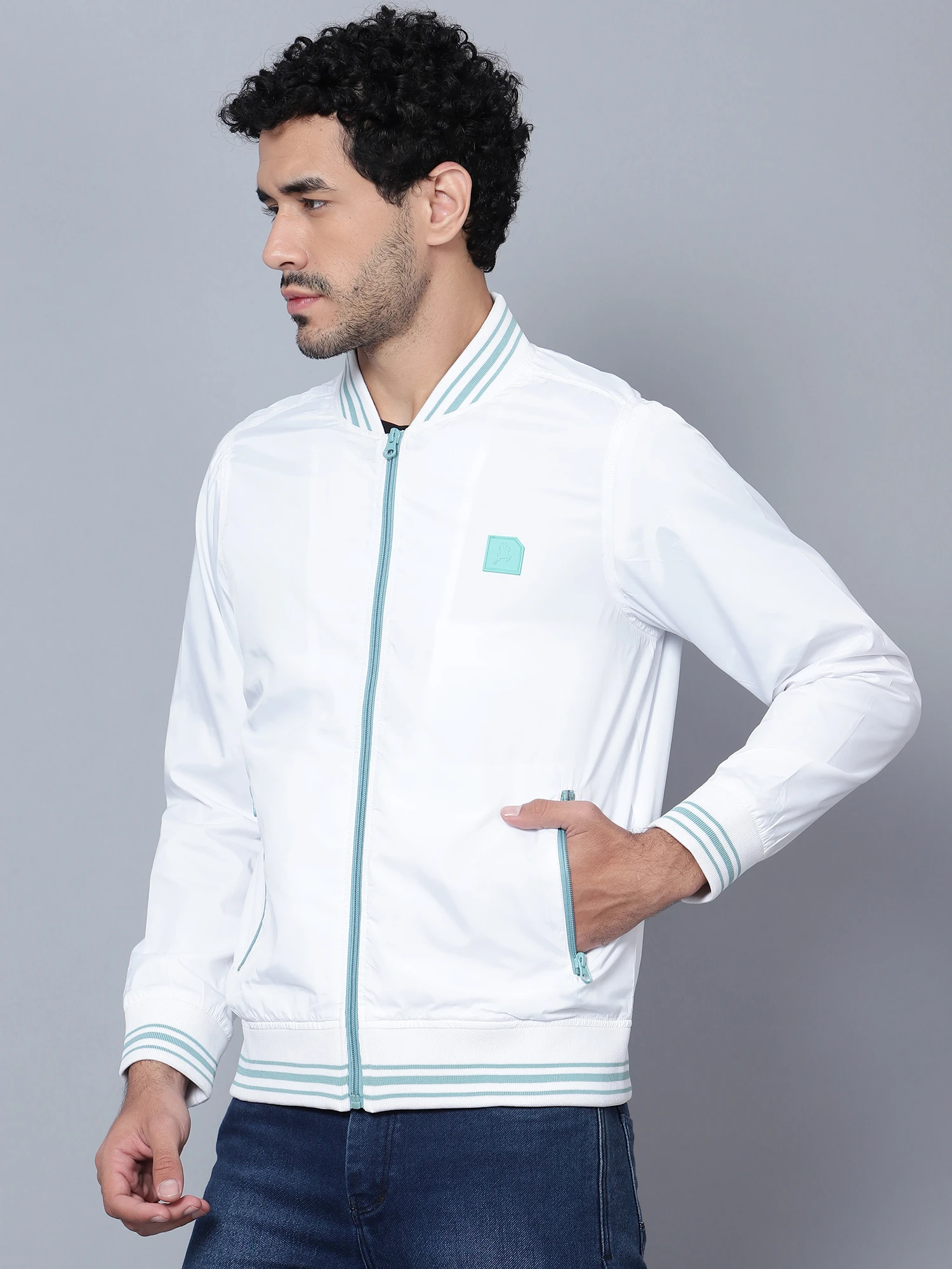 White bomber Jacket for men Shiv Naresh