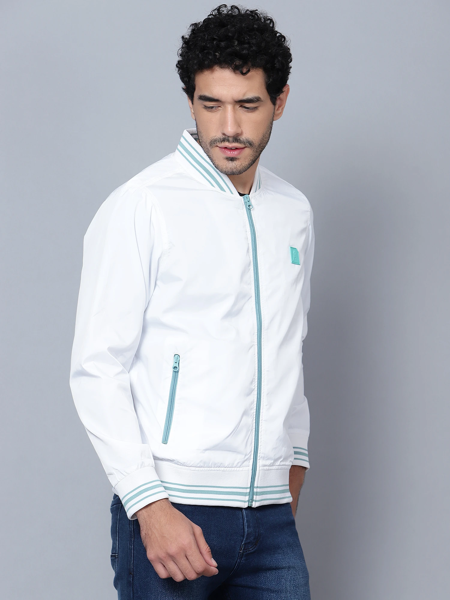 White bomber Jacket for men Shiv Naresh