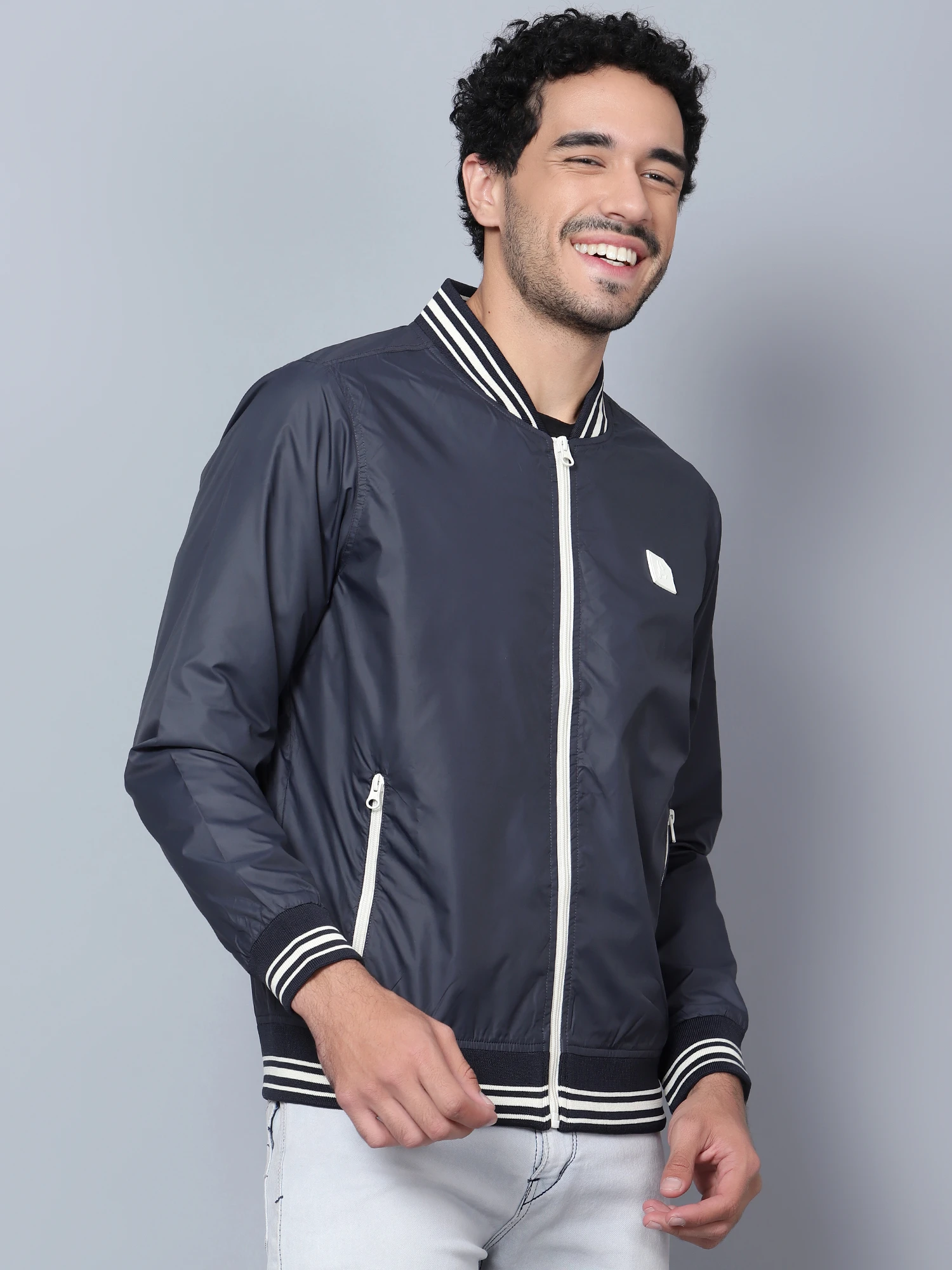 Men's Navy Blue Bomber Jacket Shiv Naresh