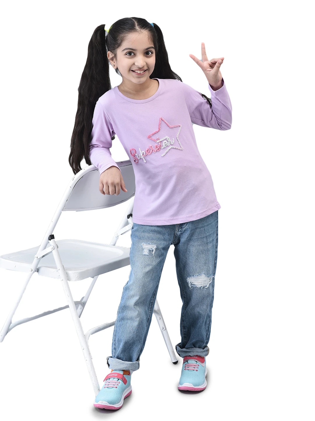 Girls Superstar Full Sleeve T-shirt Lavender by Shiv Naresh