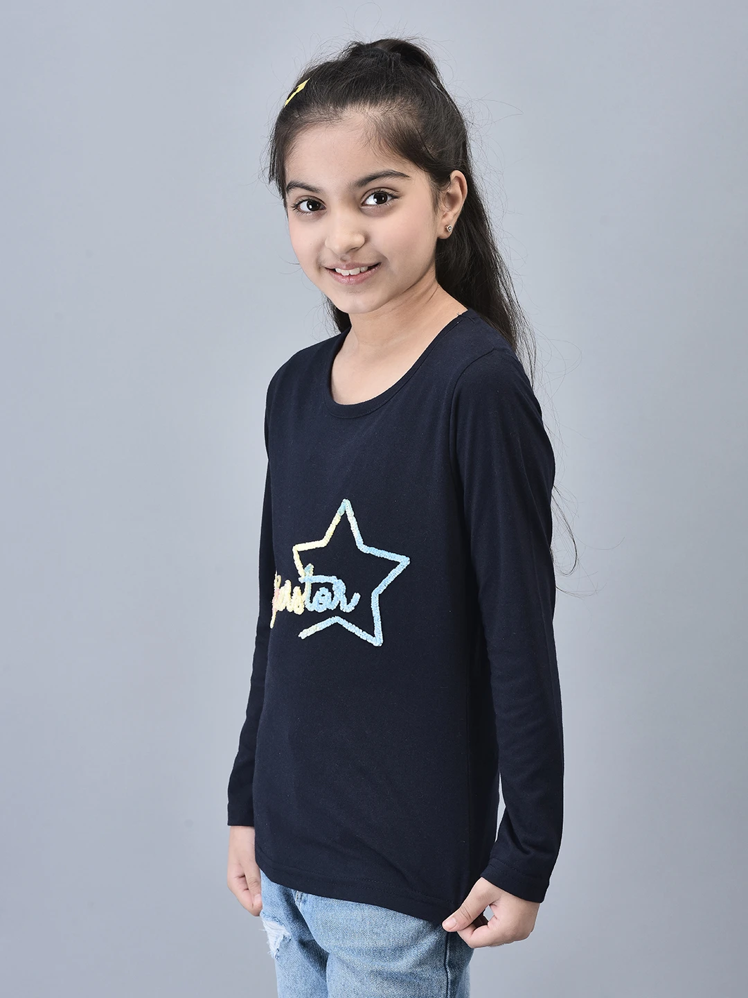 Girls Superstar Full Sleeve T-shirt Navy Blue by Shiv Naresh