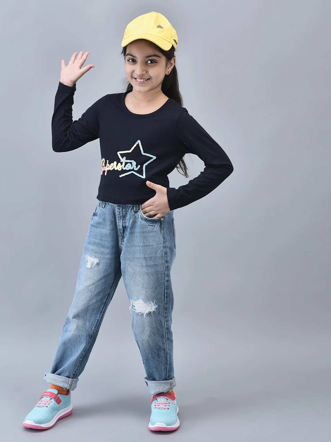 Girls Superstar Full Sleeve T-shirt Navy Blue by Shiv Naresh