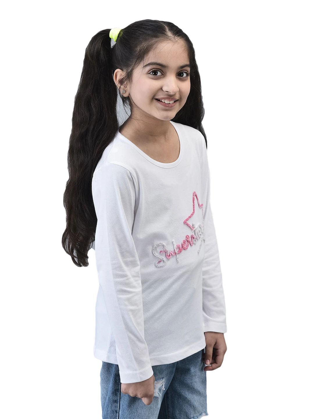 Girls Superstar Full Sleeve T-shirt White by Shiv Naresh