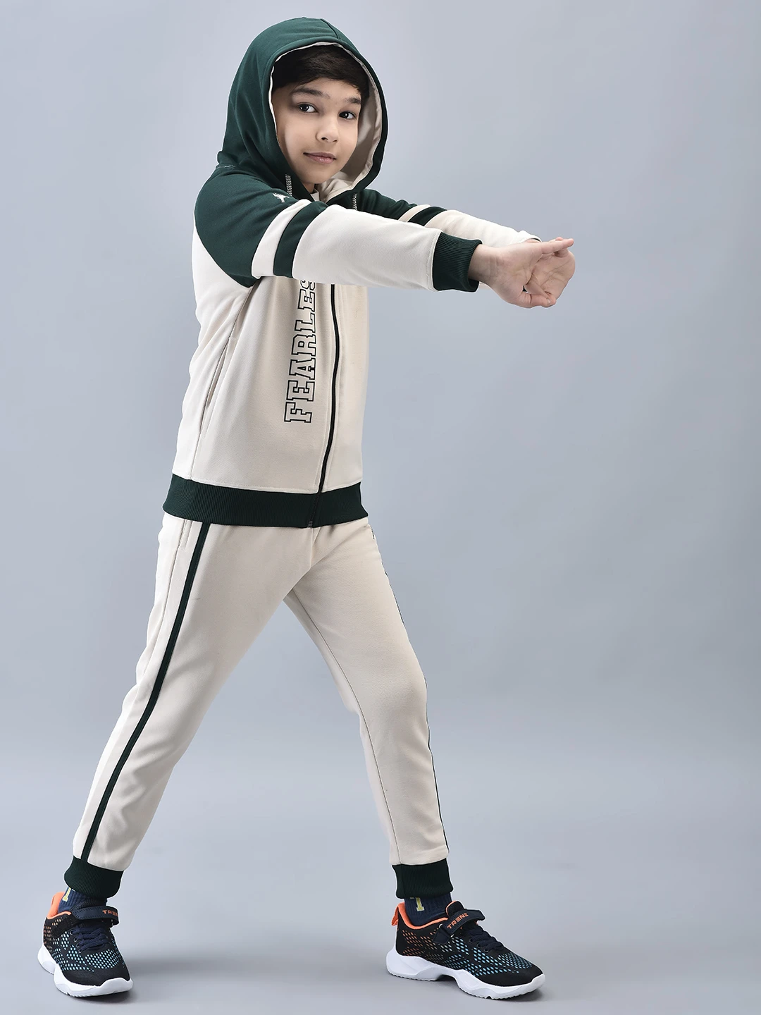 Boys Fearless Tracksuit Green Grey by Shiv Naresh