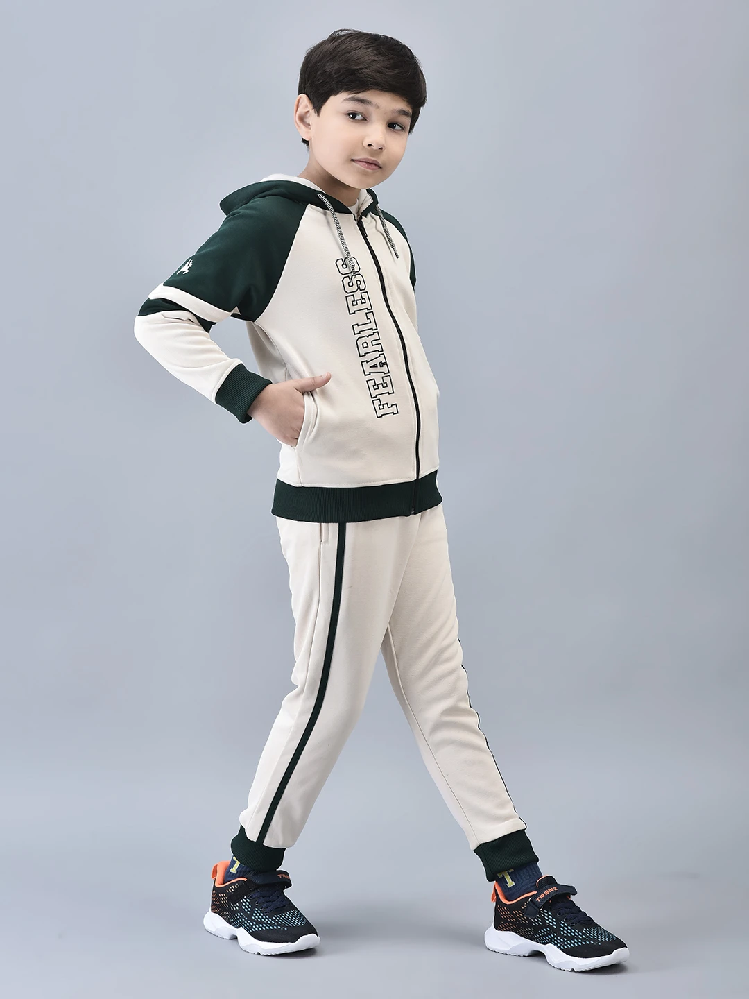 Boys Fearless Tracksuit Green Grey by Shiv Naresh