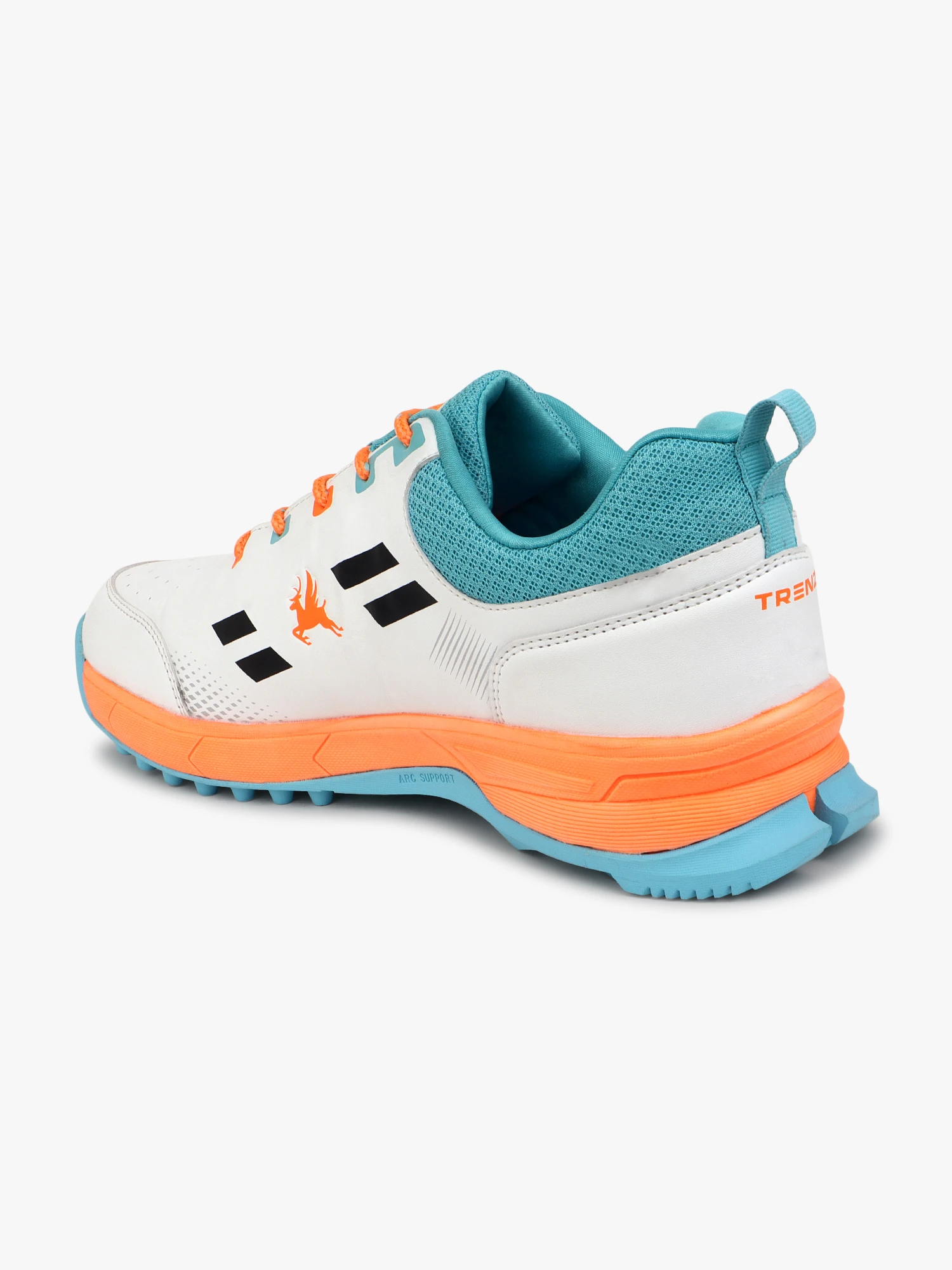 White and Sea Green Men's Cricket Shoes by Shiv Naresh