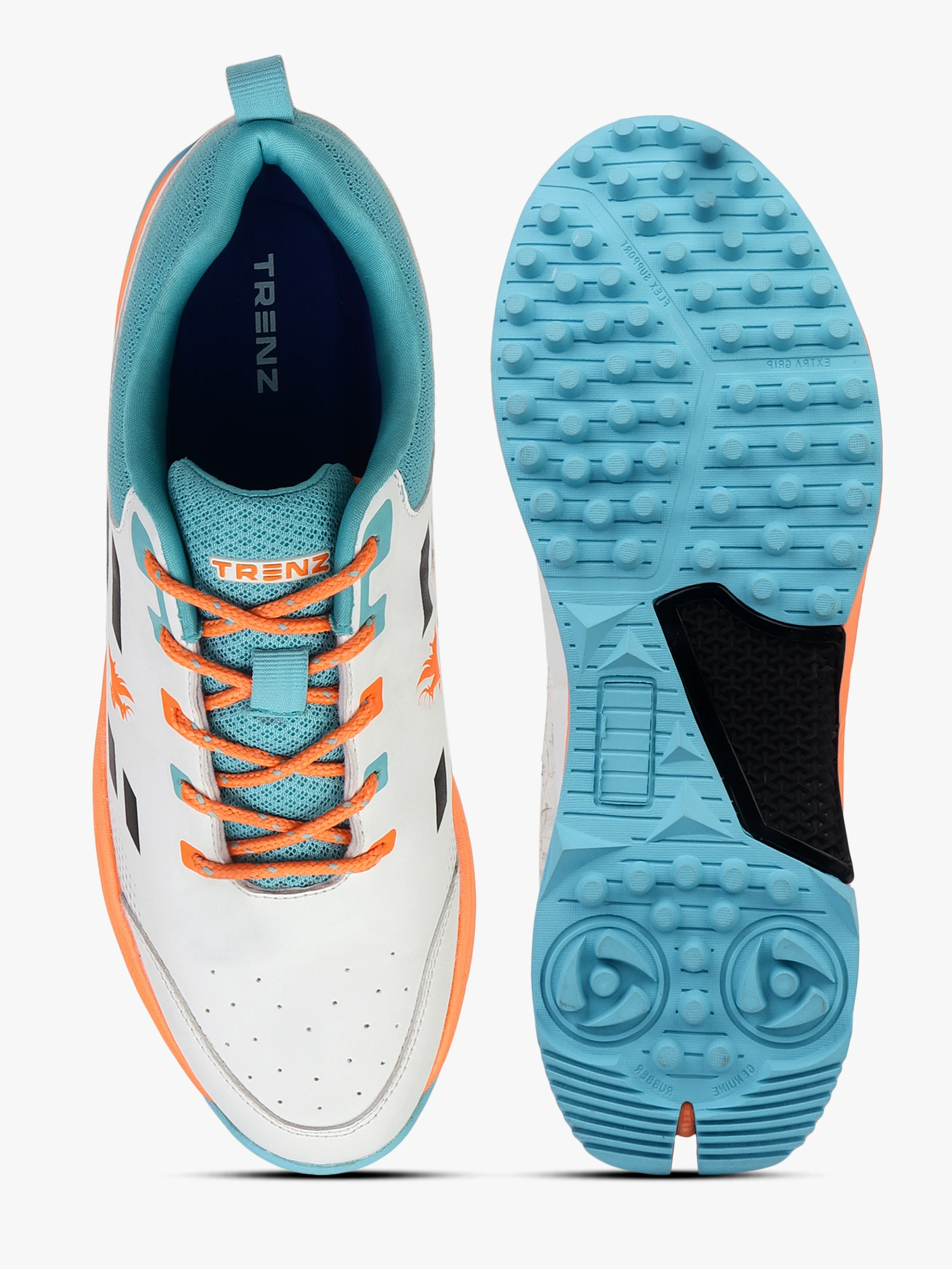 White and Sea Green Men's Cricket Shoes by Shiv Naresh