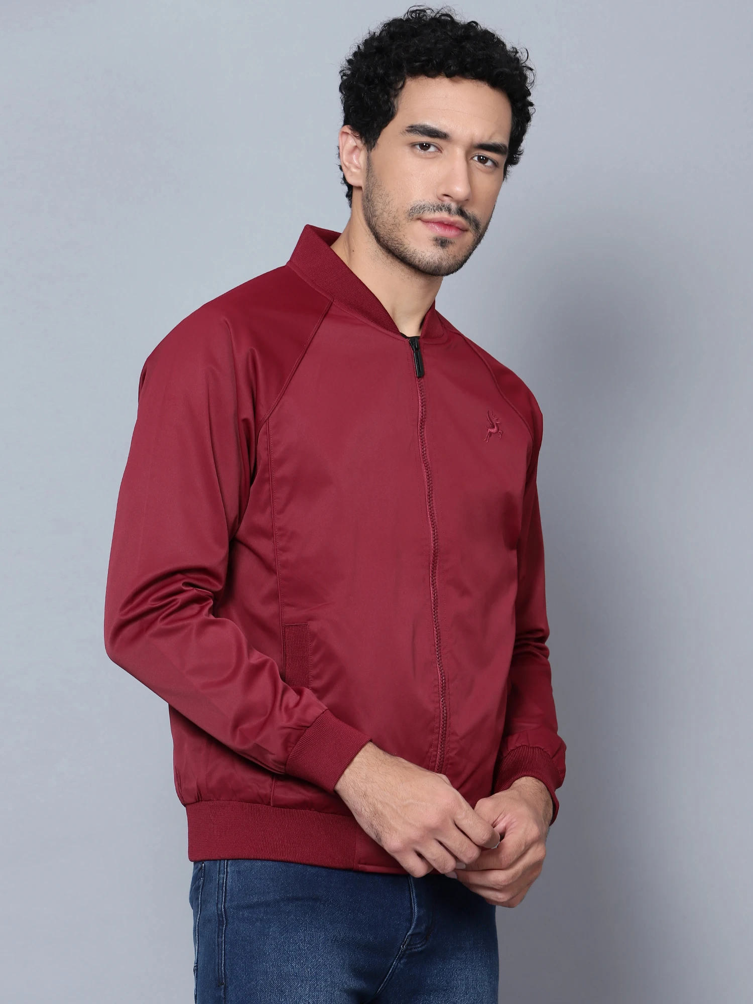 Men's Maroon Bomber Jacket Shiv Naresh