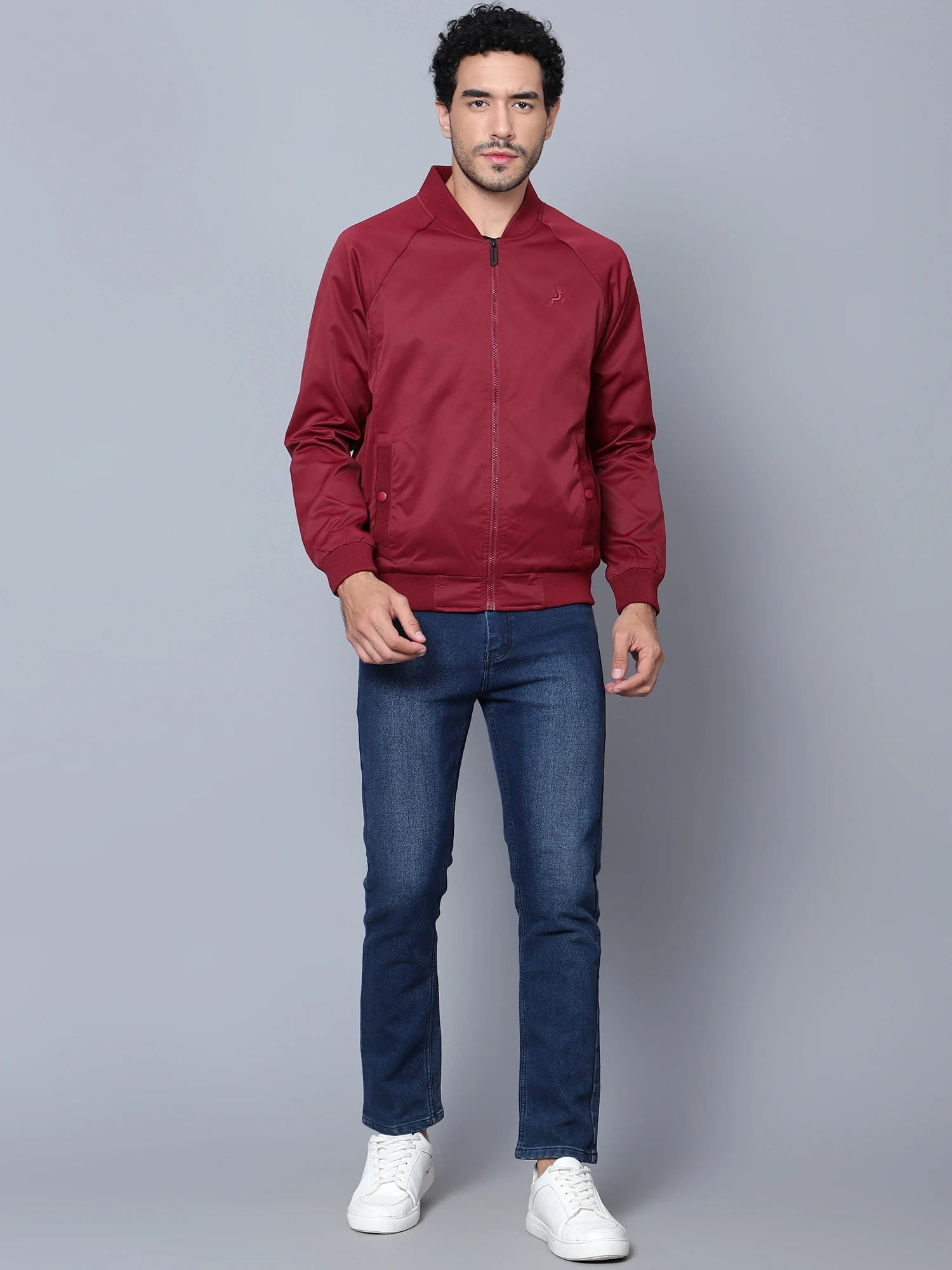 Men's Maroon Bomber Jacket Shiv Naresh