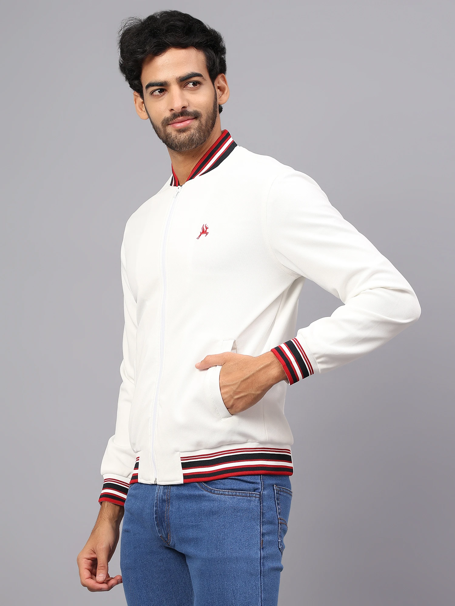 Men's White Bomber Jacket Shiv Naresh