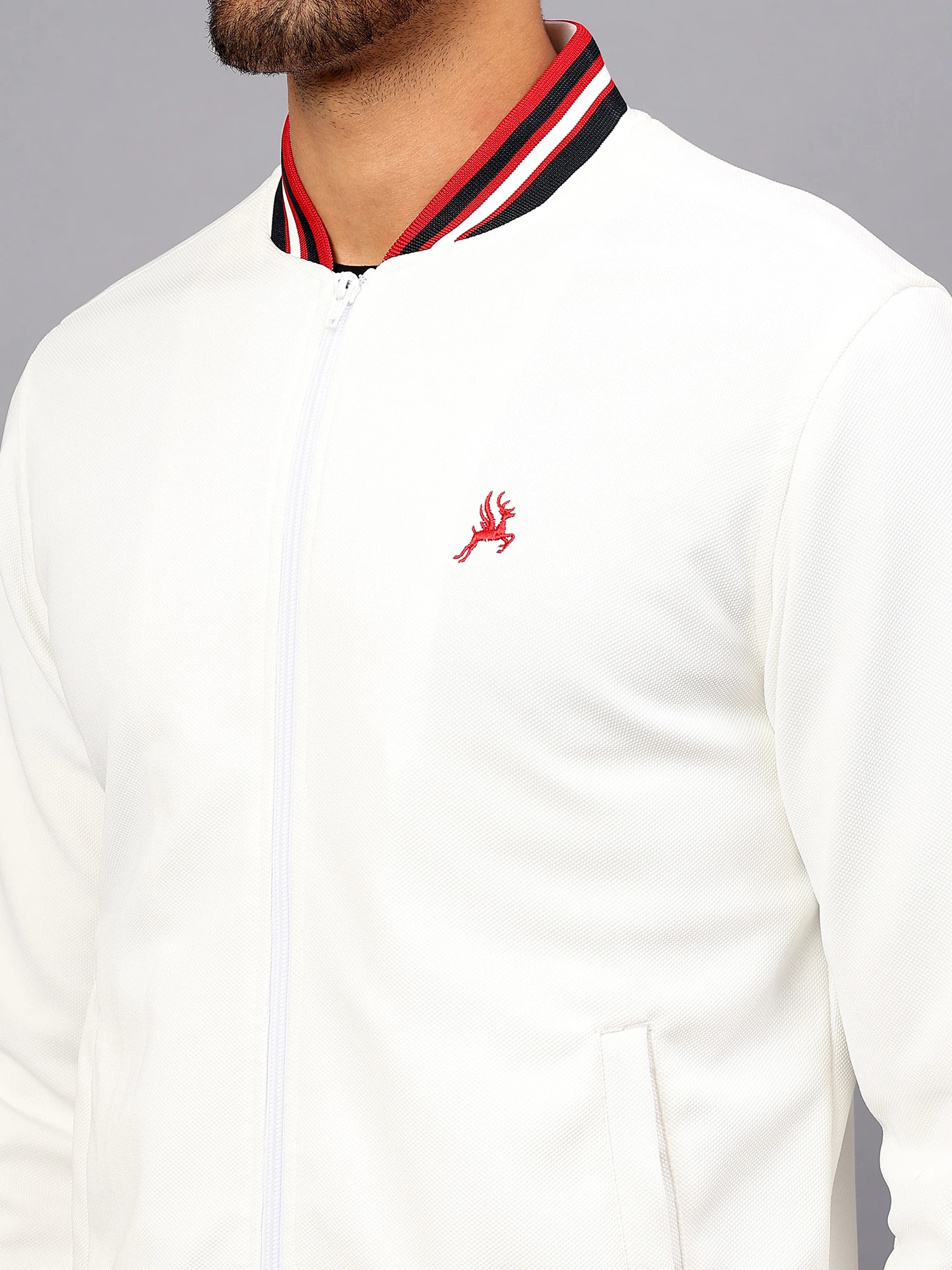 Men's White Bomber Jacket Shiv Naresh