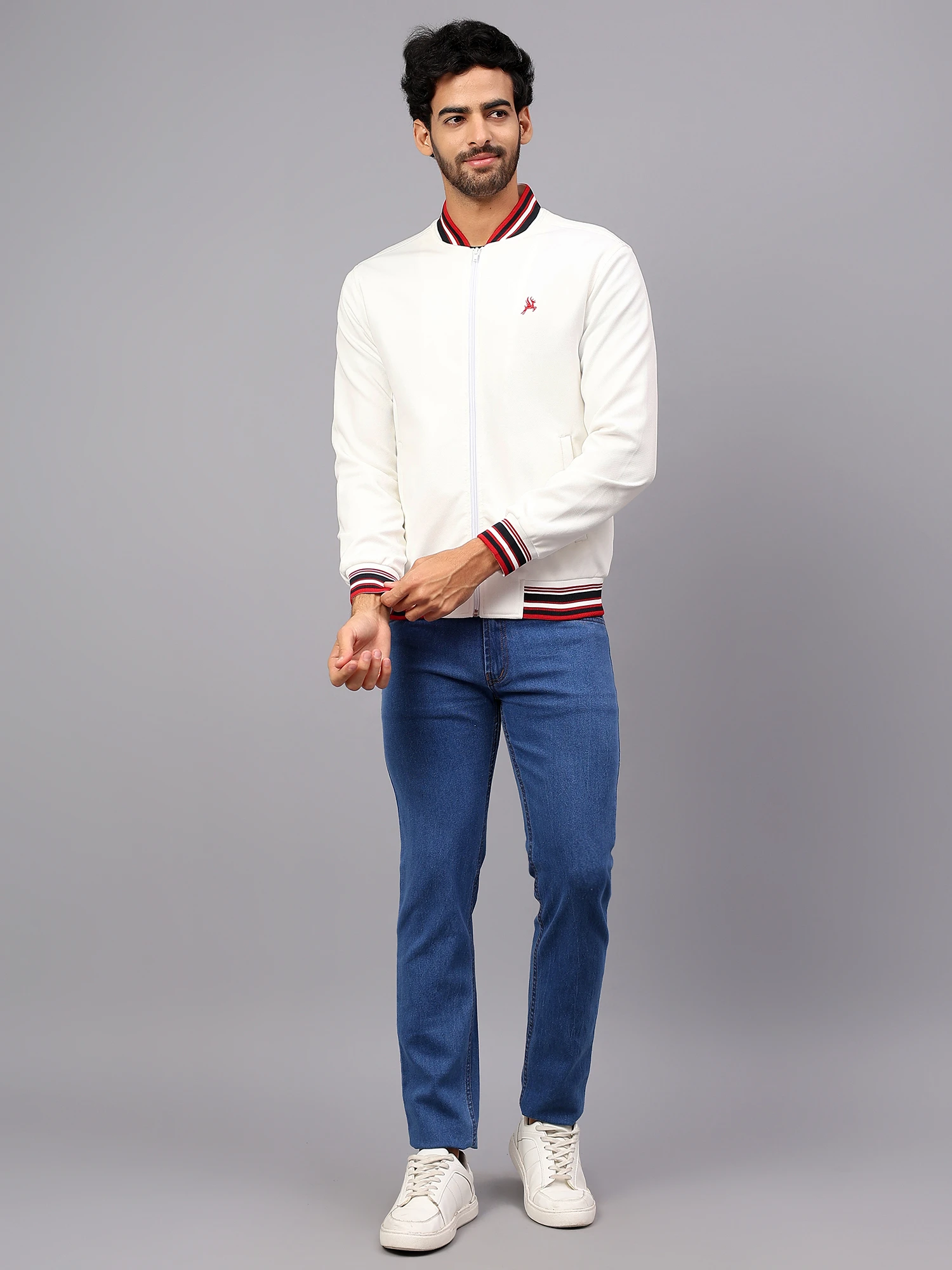 Men's White Bomber Jacket Shiv Naresh
