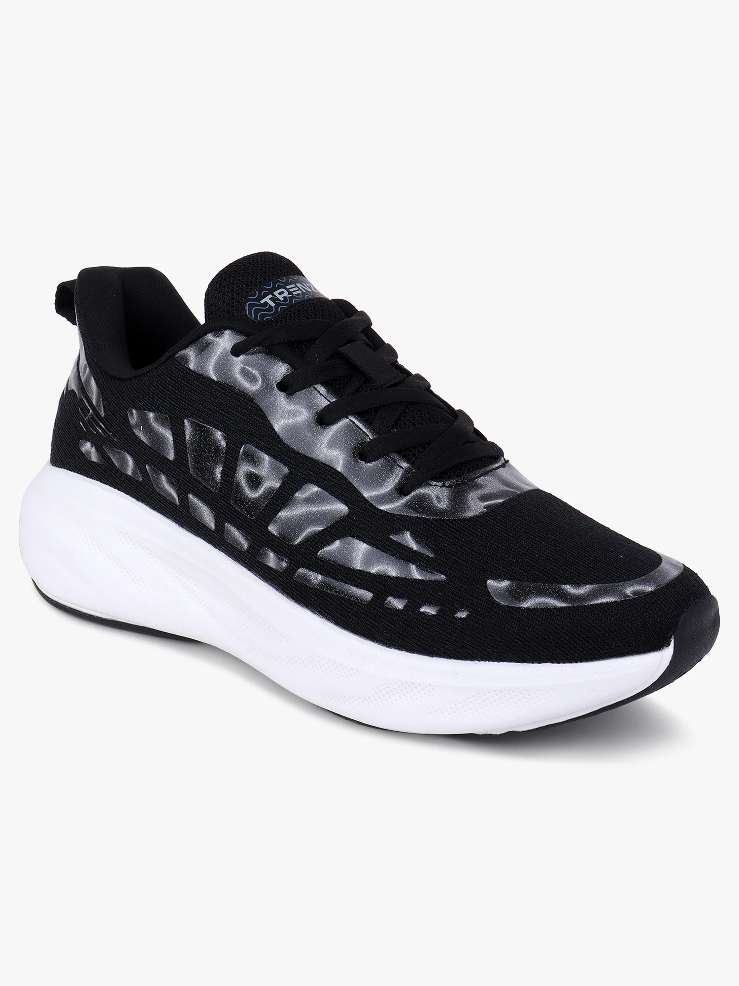 Men's Black Silver Lace-Up Sports Shoes