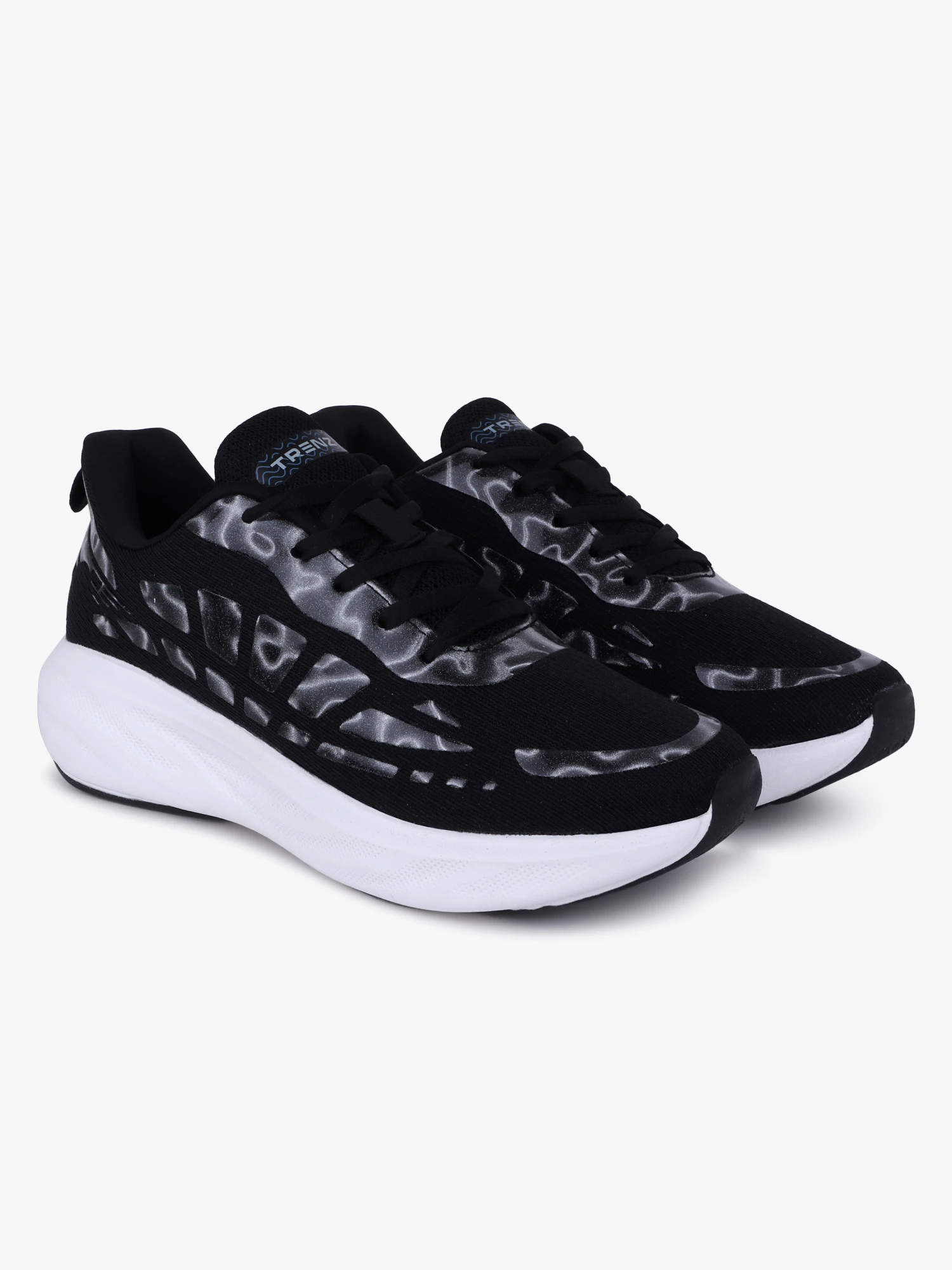 Men's Black Silver Lace-Up Sports Shoes
