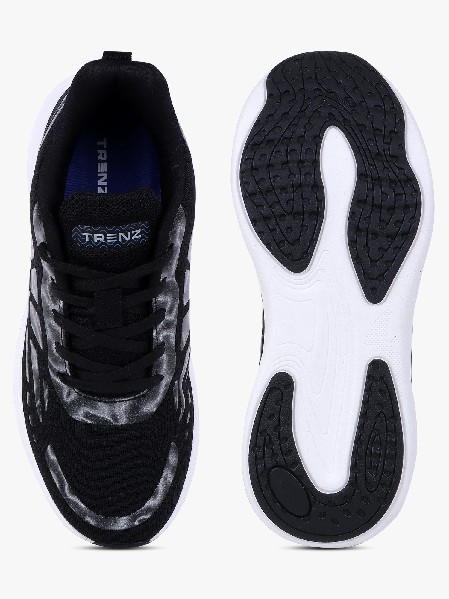 Men's Black Silver Lace-Up Sports Shoes