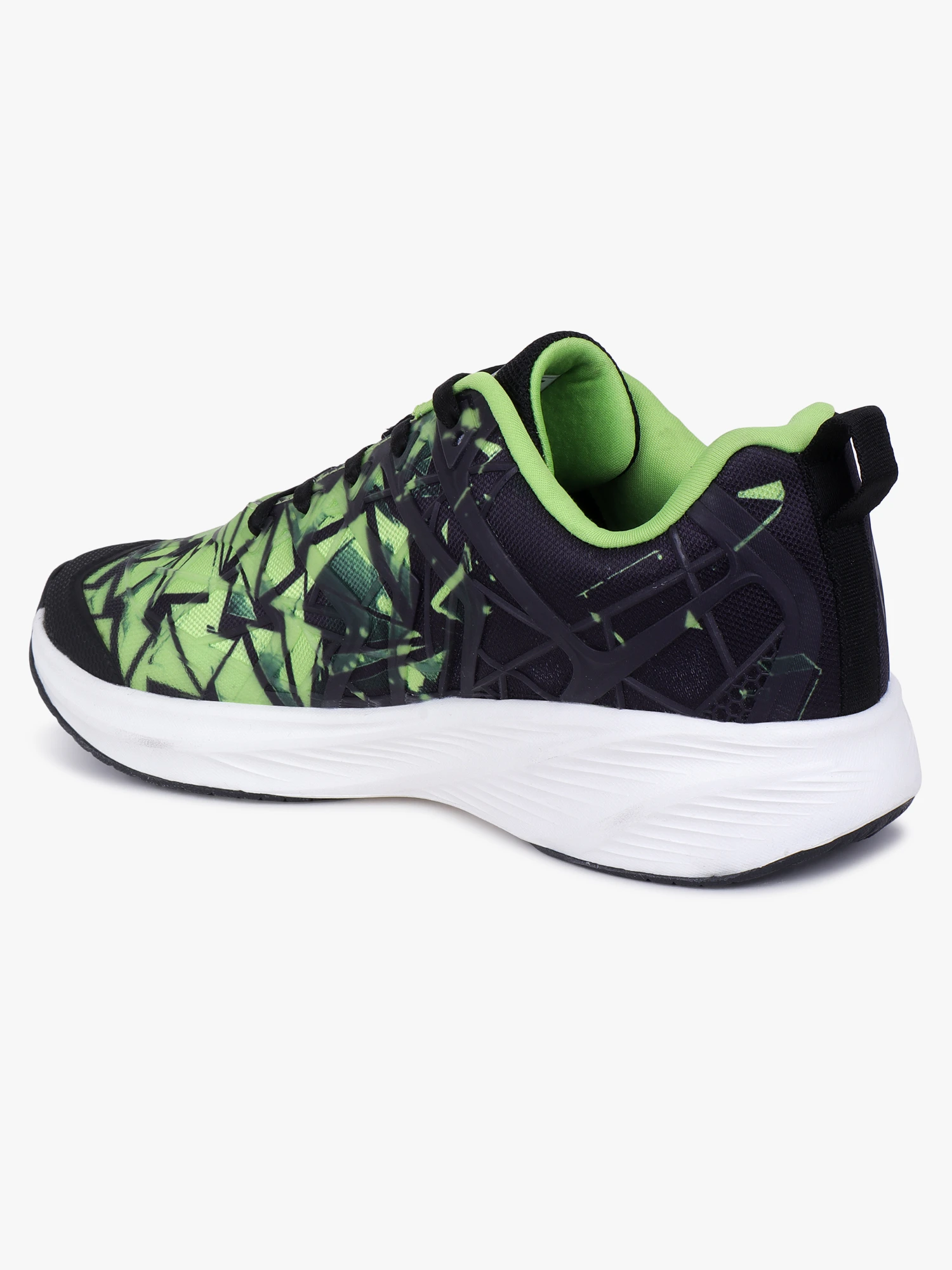 Shivnaresh Men's Neon Green Black Lace-Up Running Shoes