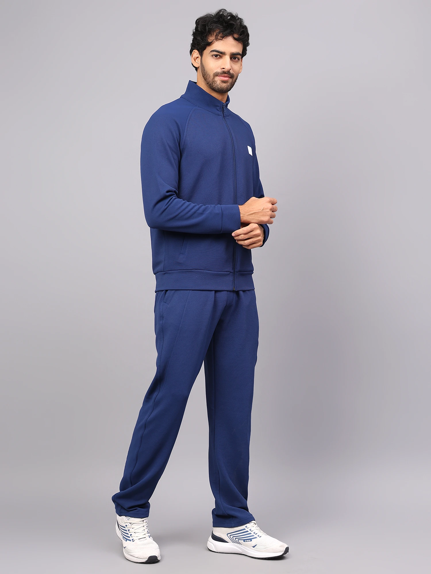 Shiv Naresh Navy Blue Ottoman Tracksuit for Men