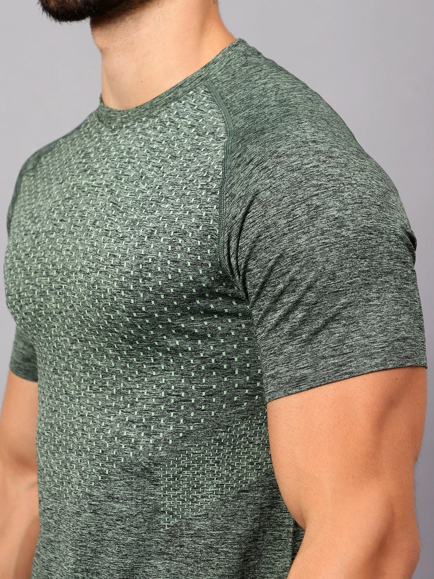 Seamless dusky green t shirt for men by Shiv Naresh