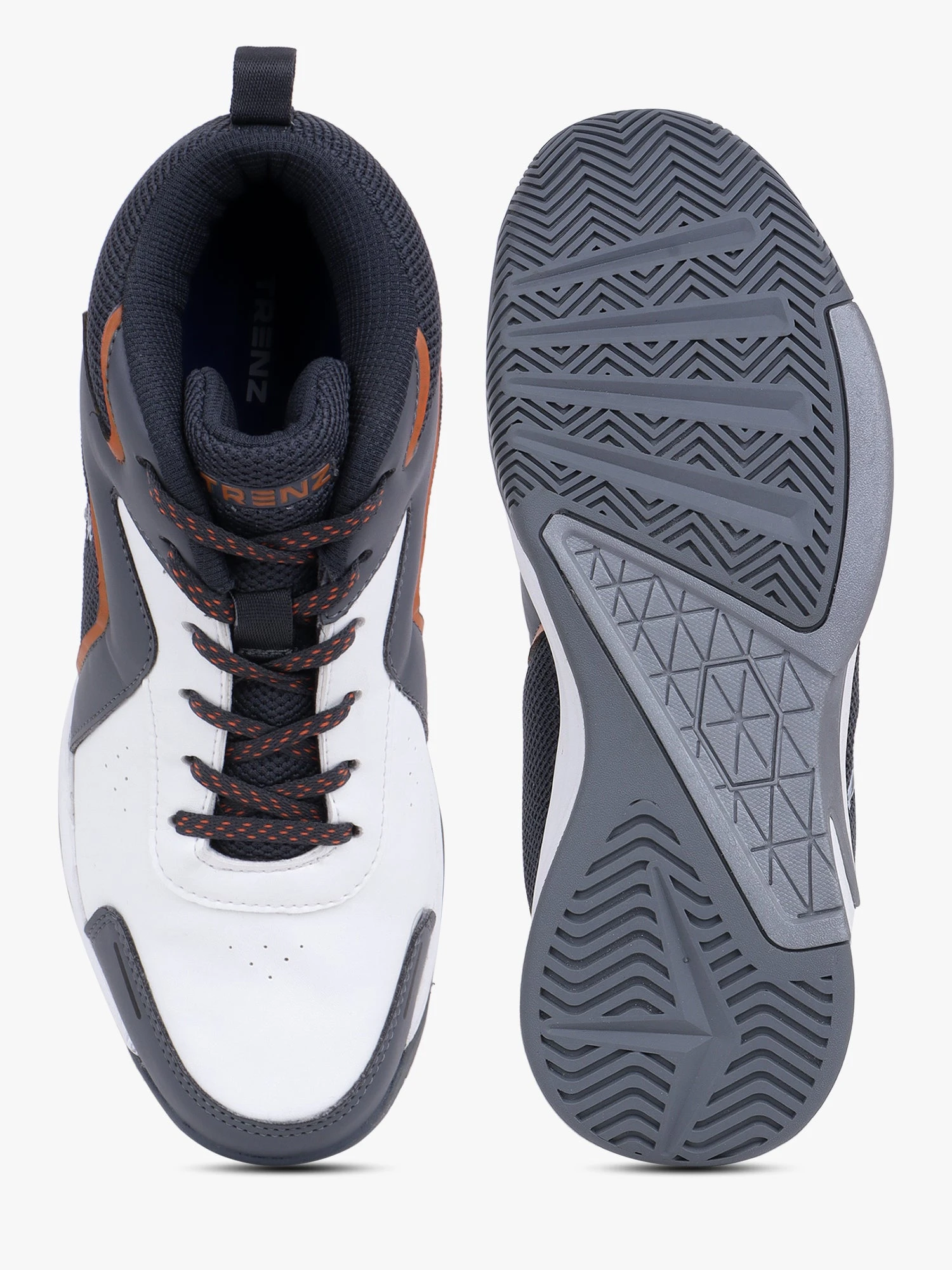 Grey and fluorescent orange basketball shoes for men
