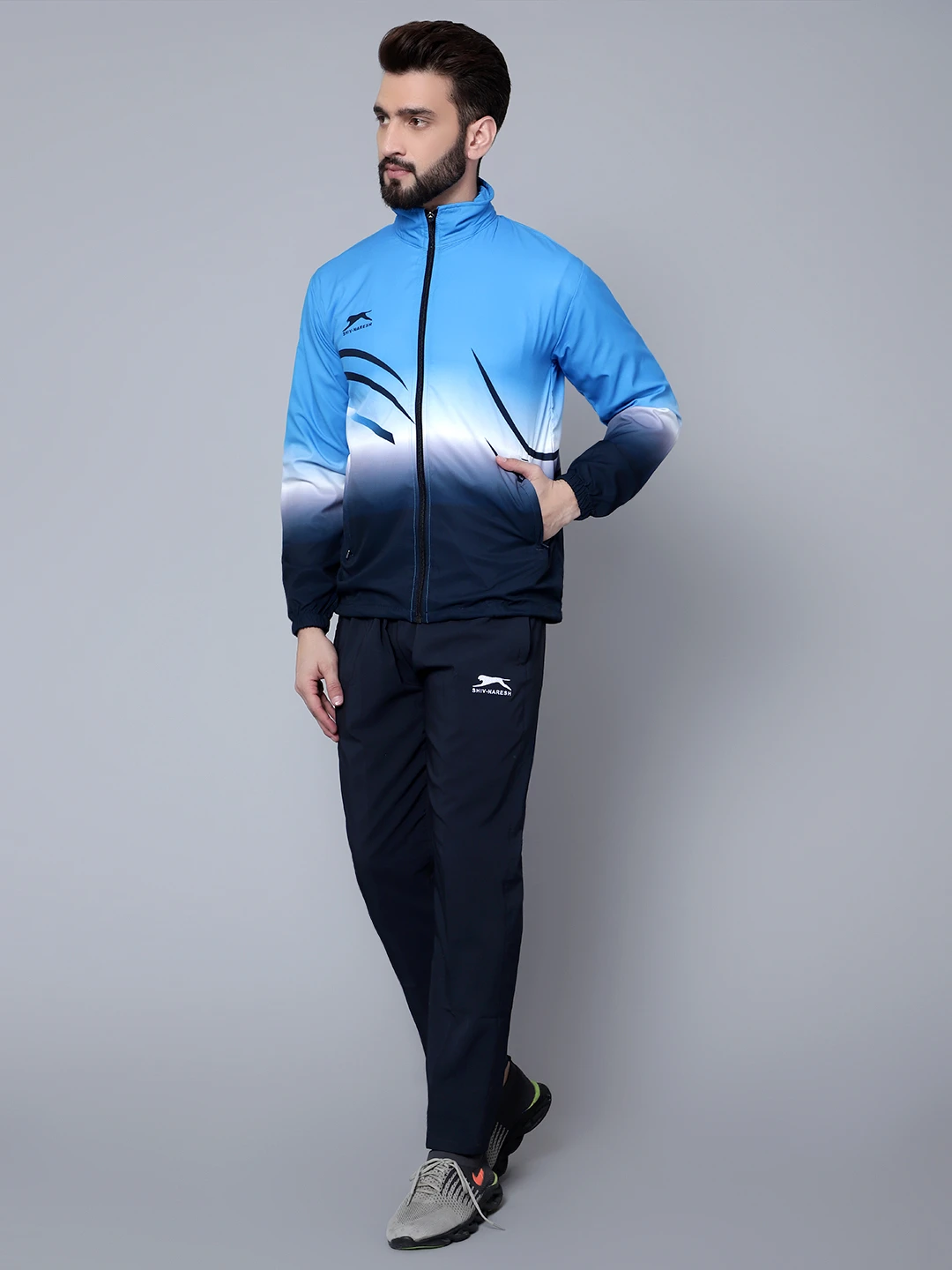 Shiv Naresh Navy Blue & Cyan Sublimated Fit Brust Tracksuit