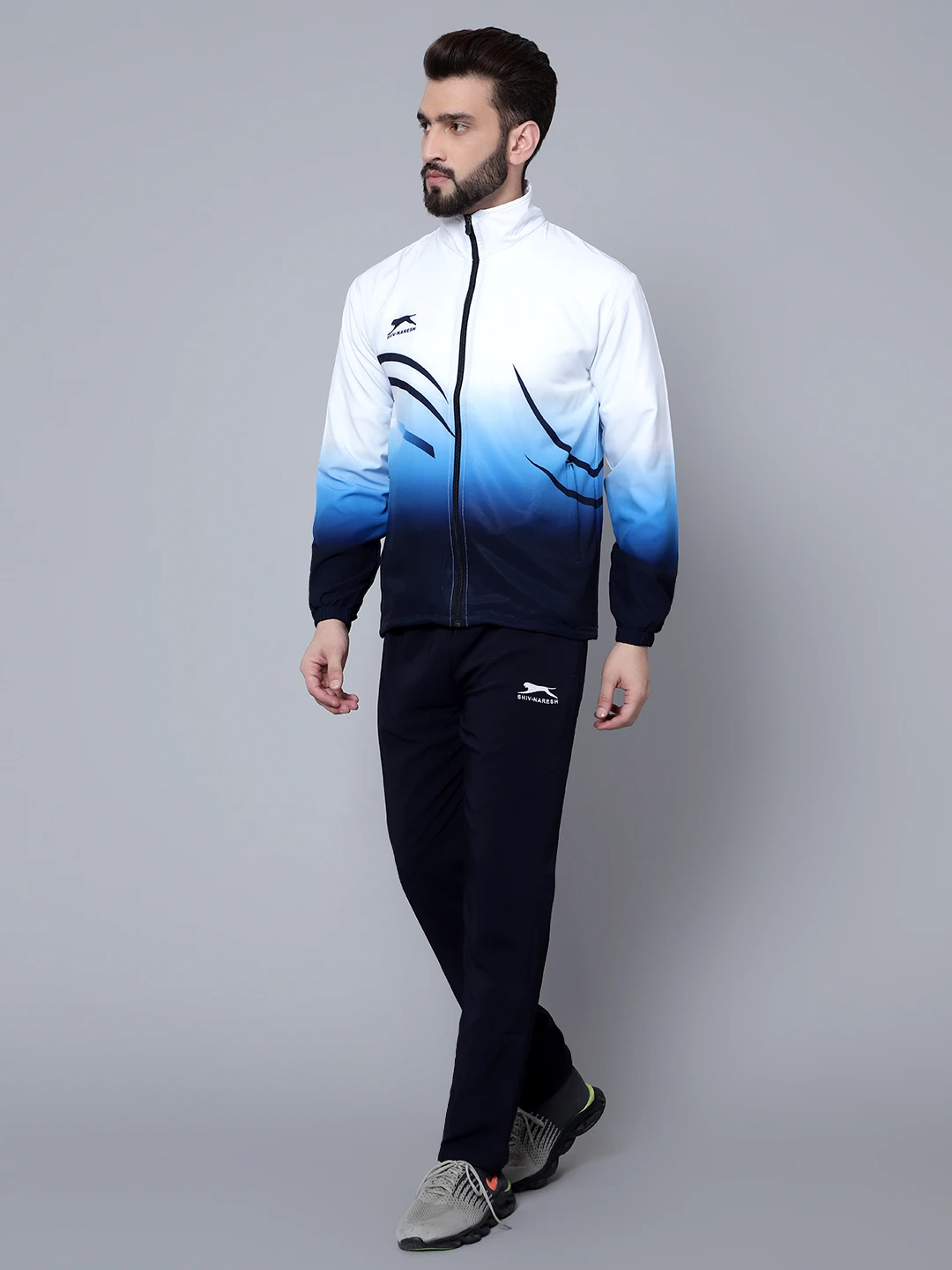 Shiv Naresh White Navy Cyan Sublimated Fit Brust Tracksuit