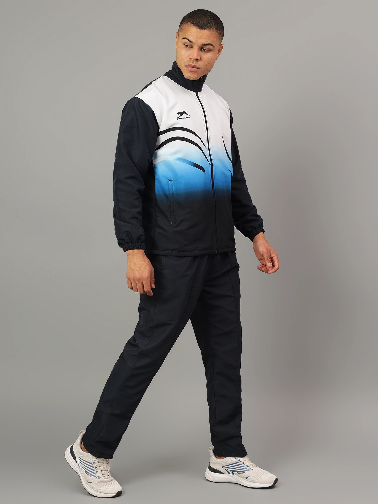 Shiv Naresh Navy Blue & White Sublimated Fit Brust Tracksuit
