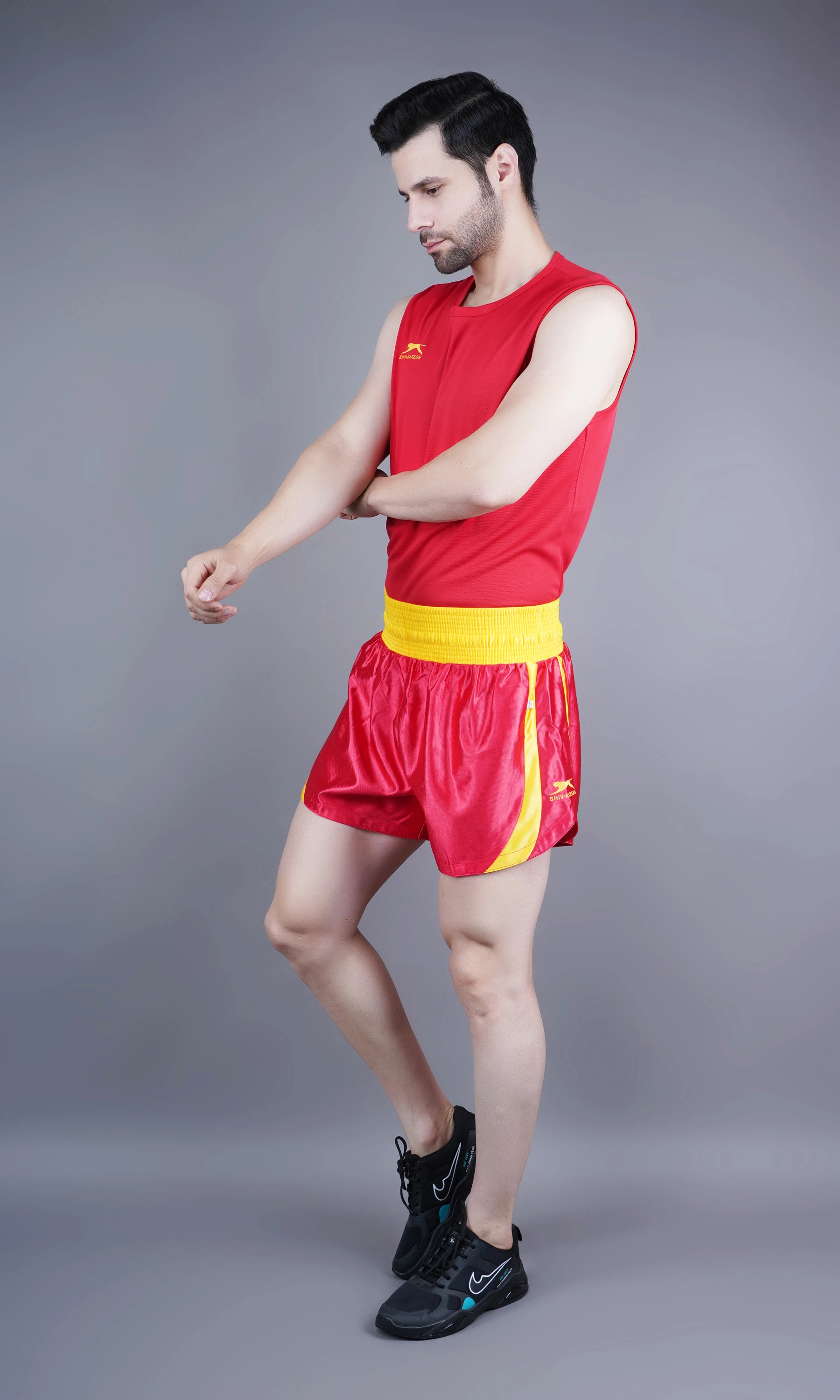 Unisex red Wushu kit by Shiv Naresh