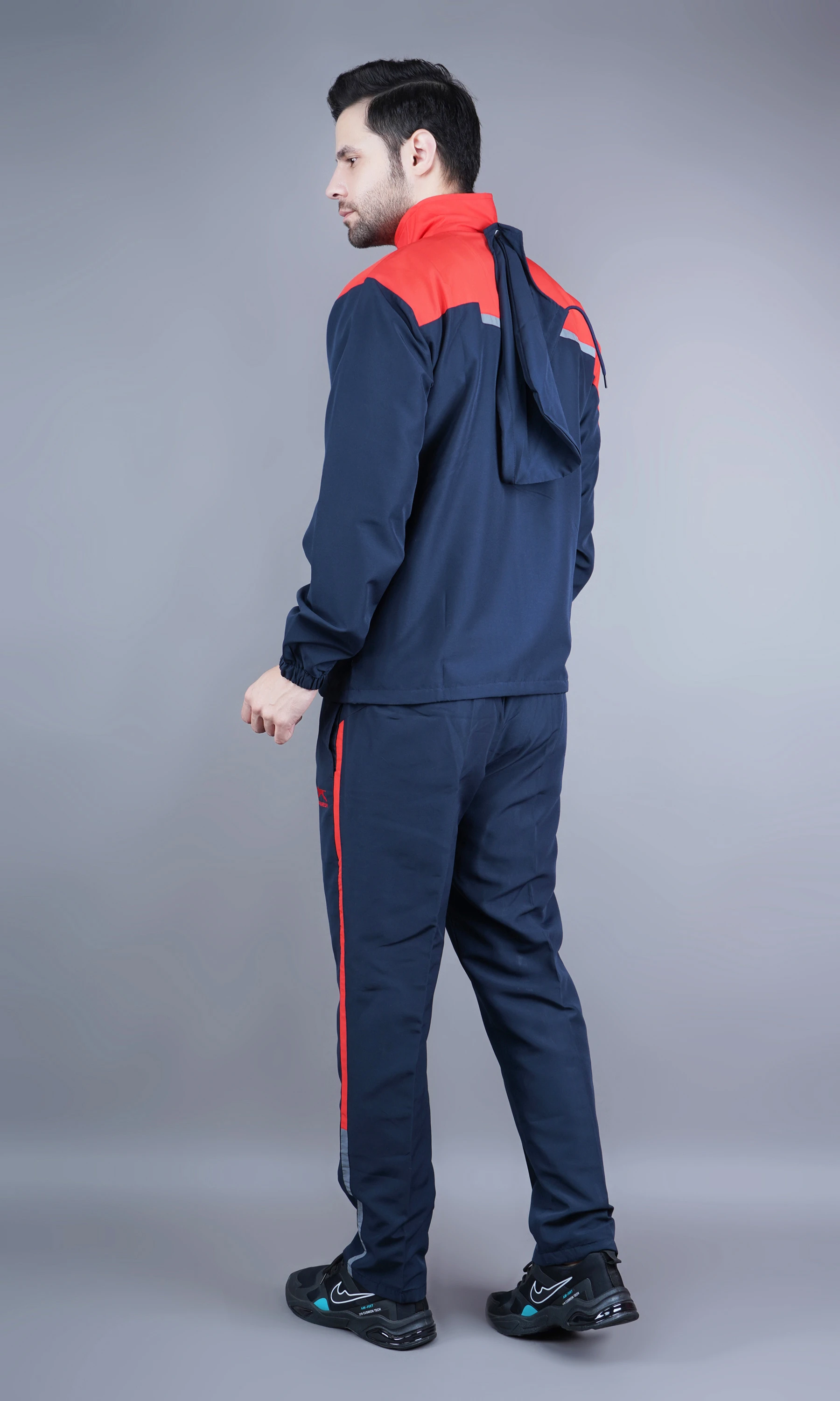 Men's navy red active tracksuit set