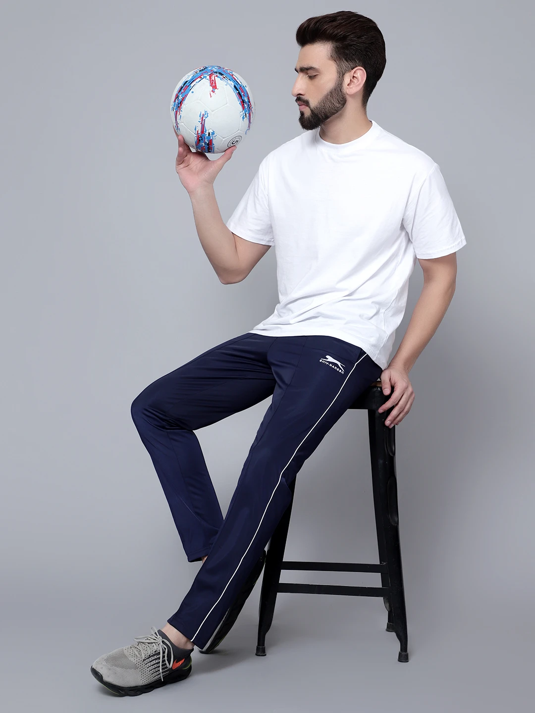 Navy Blue White Smart Track Pant for men Shiv Naresh