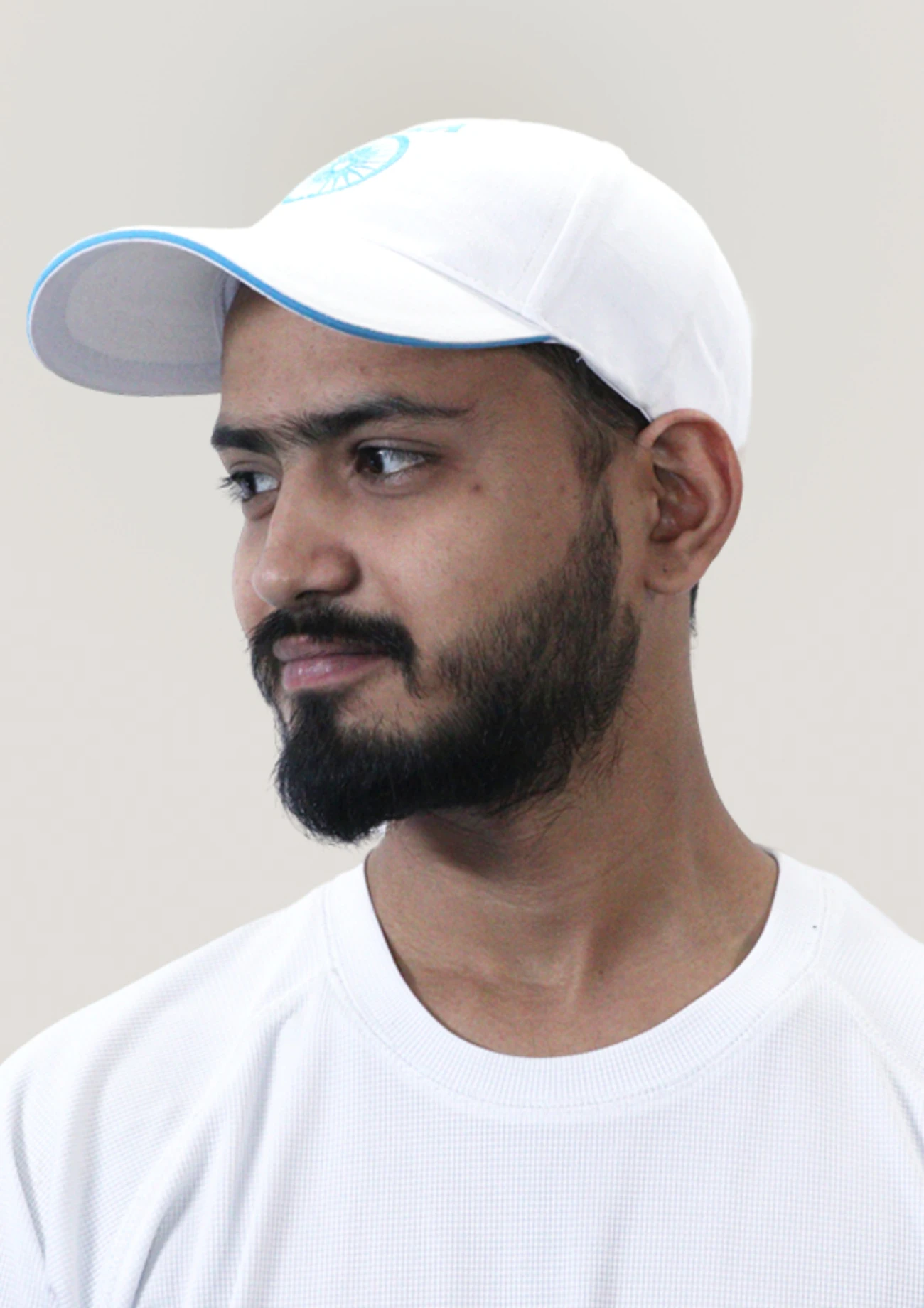 White & Cyan Blue Cricket Sports Cap for Men