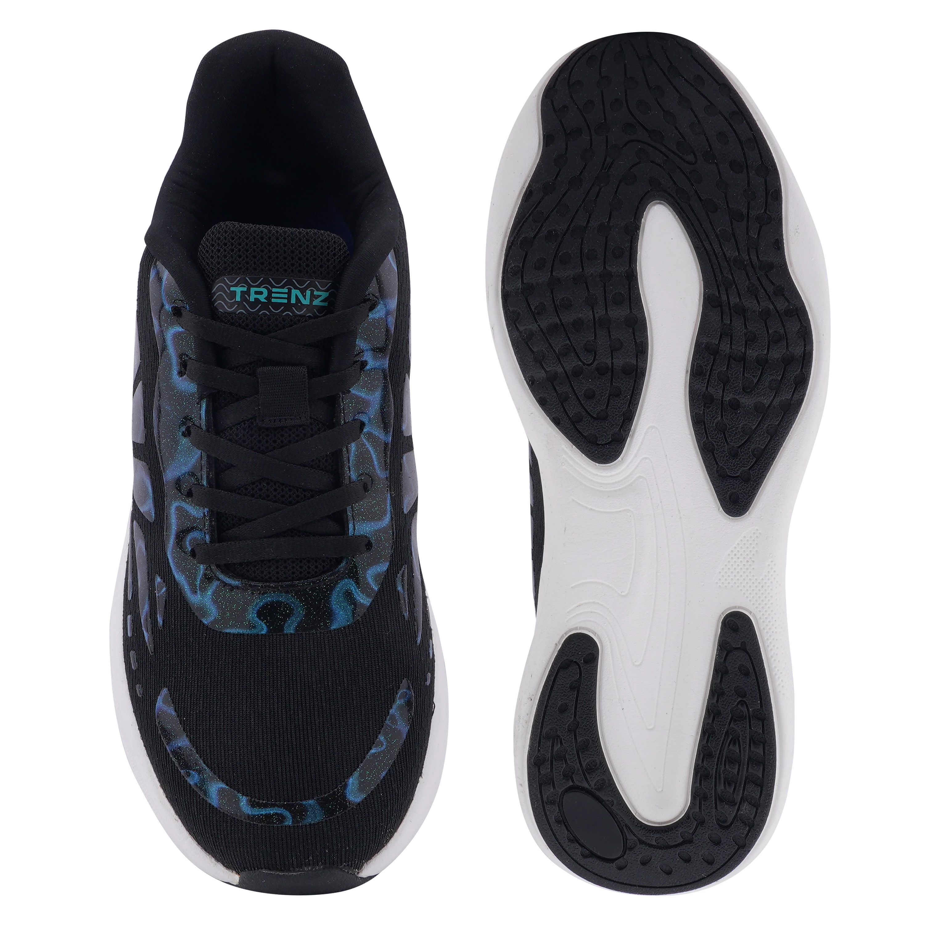 Men's Black Blue Lace-Up Sports Shoes