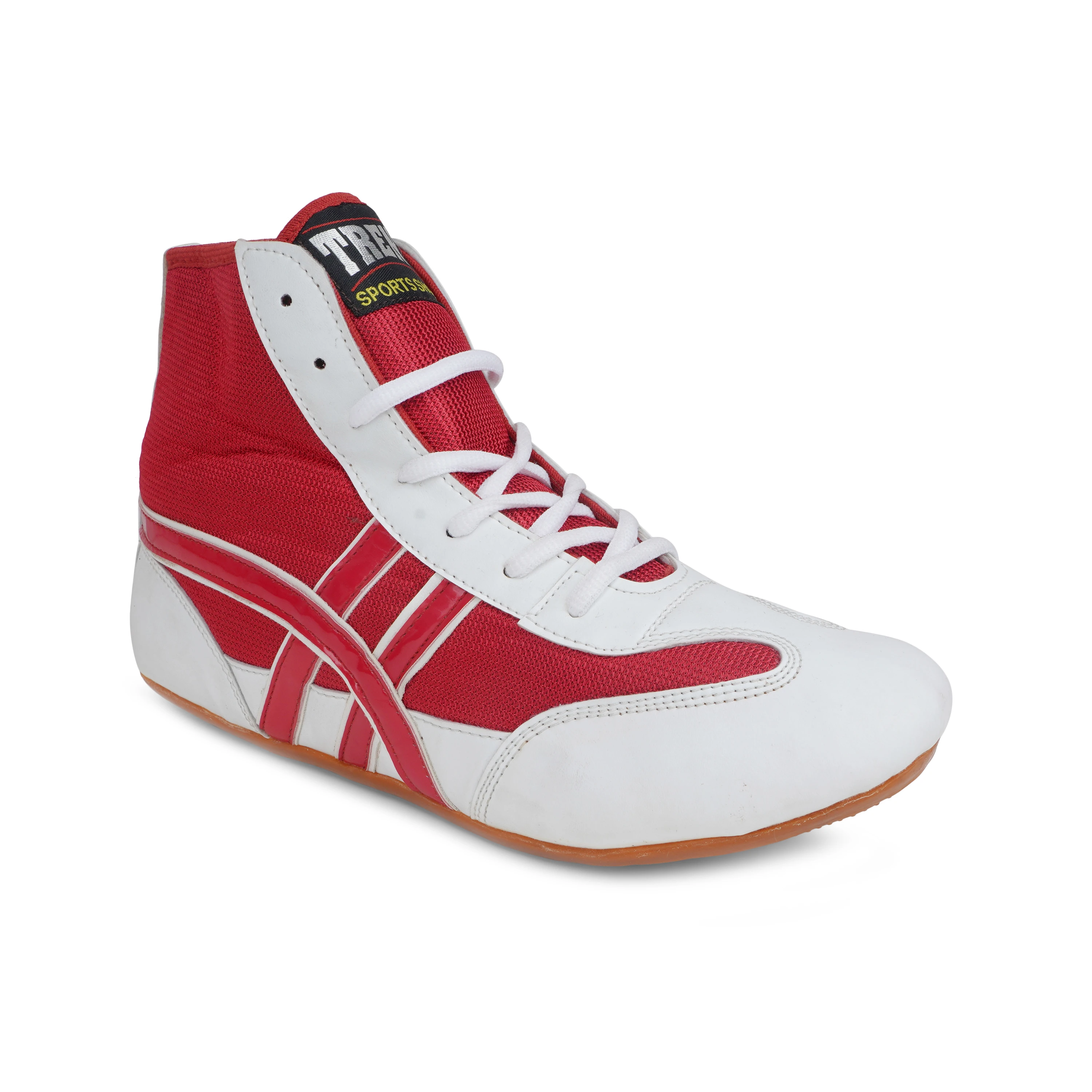Red and white wrestling shoes for men
