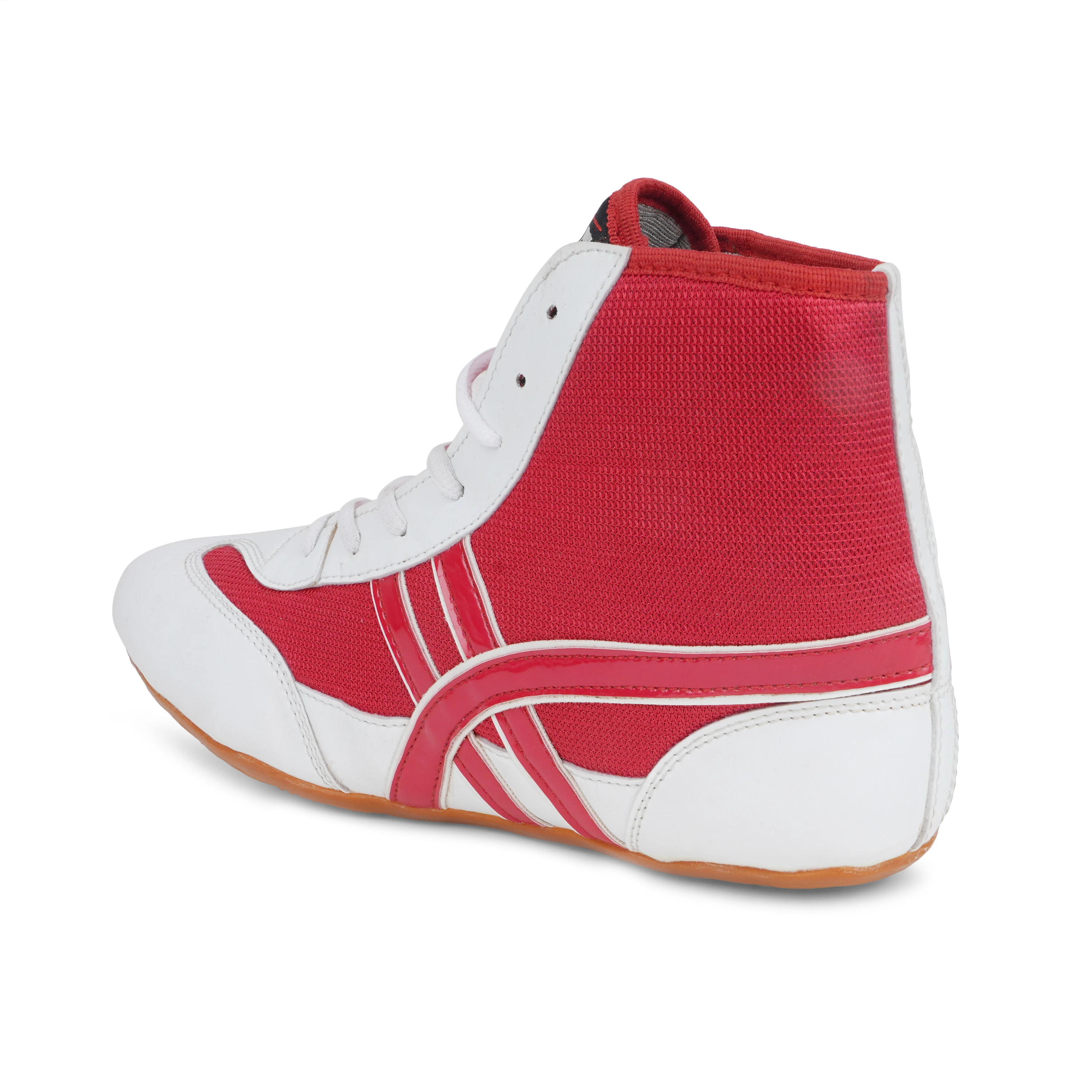 Red and white wrestling shoes for men