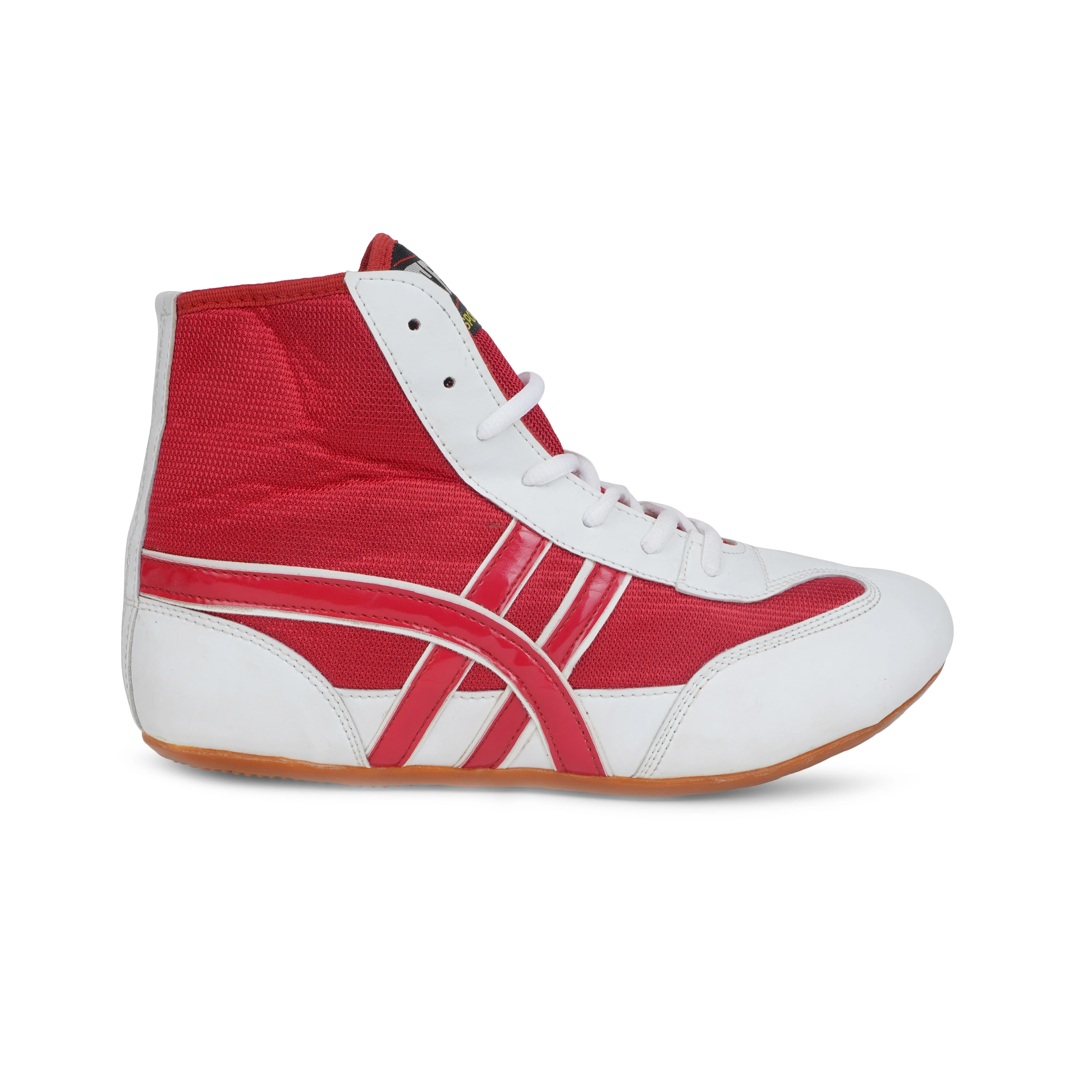 Red and white wrestling shoes for men