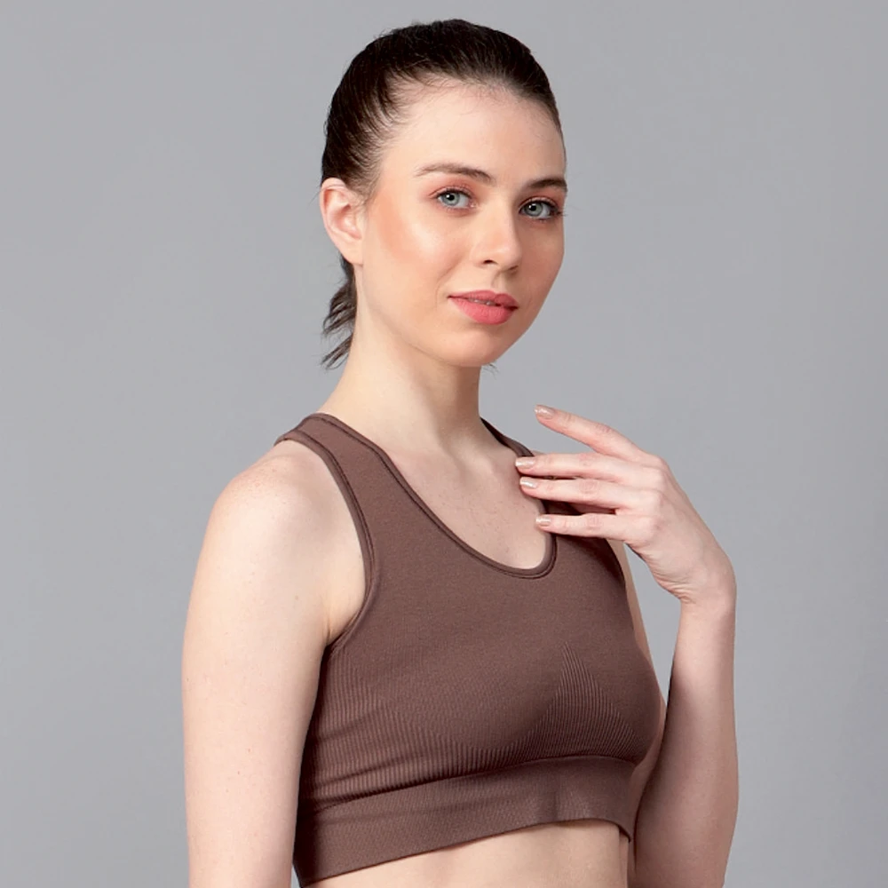 Brown high impact seamless gym sports bra for women