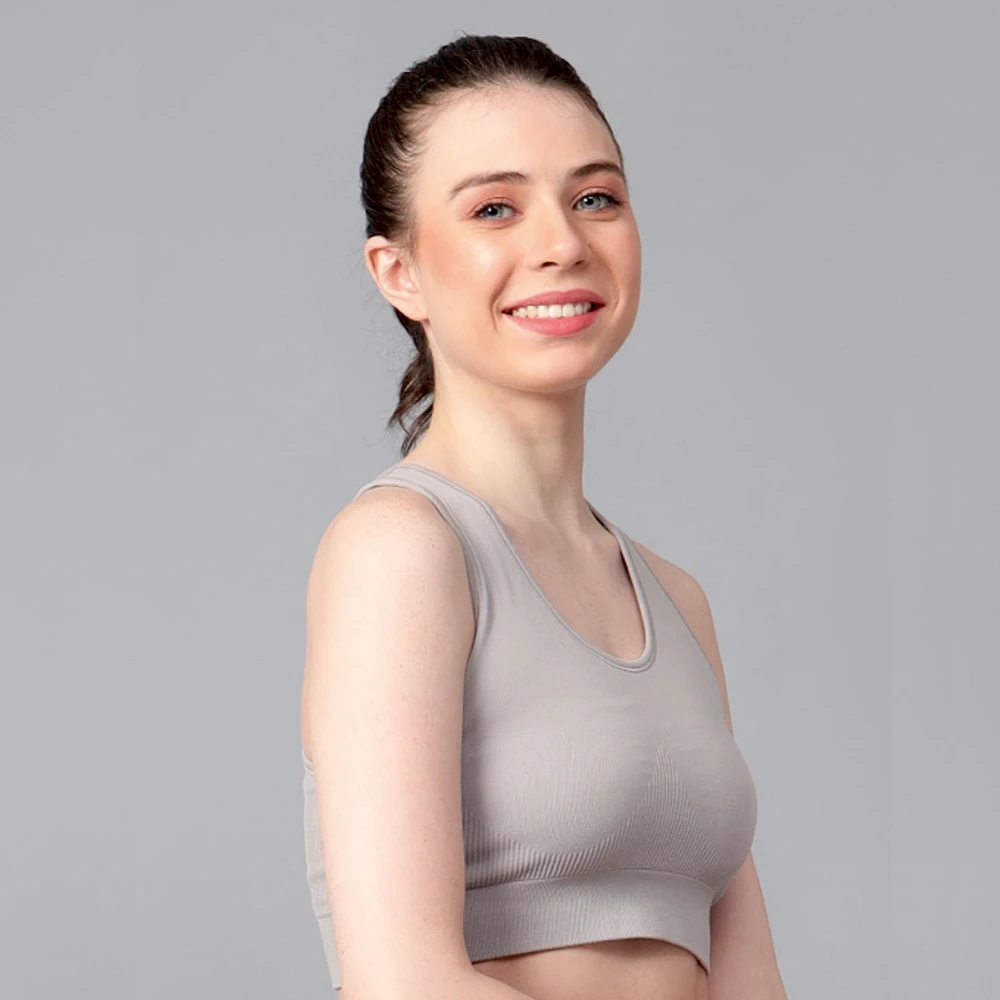 Grey high impact seamless gym sports bra for women
