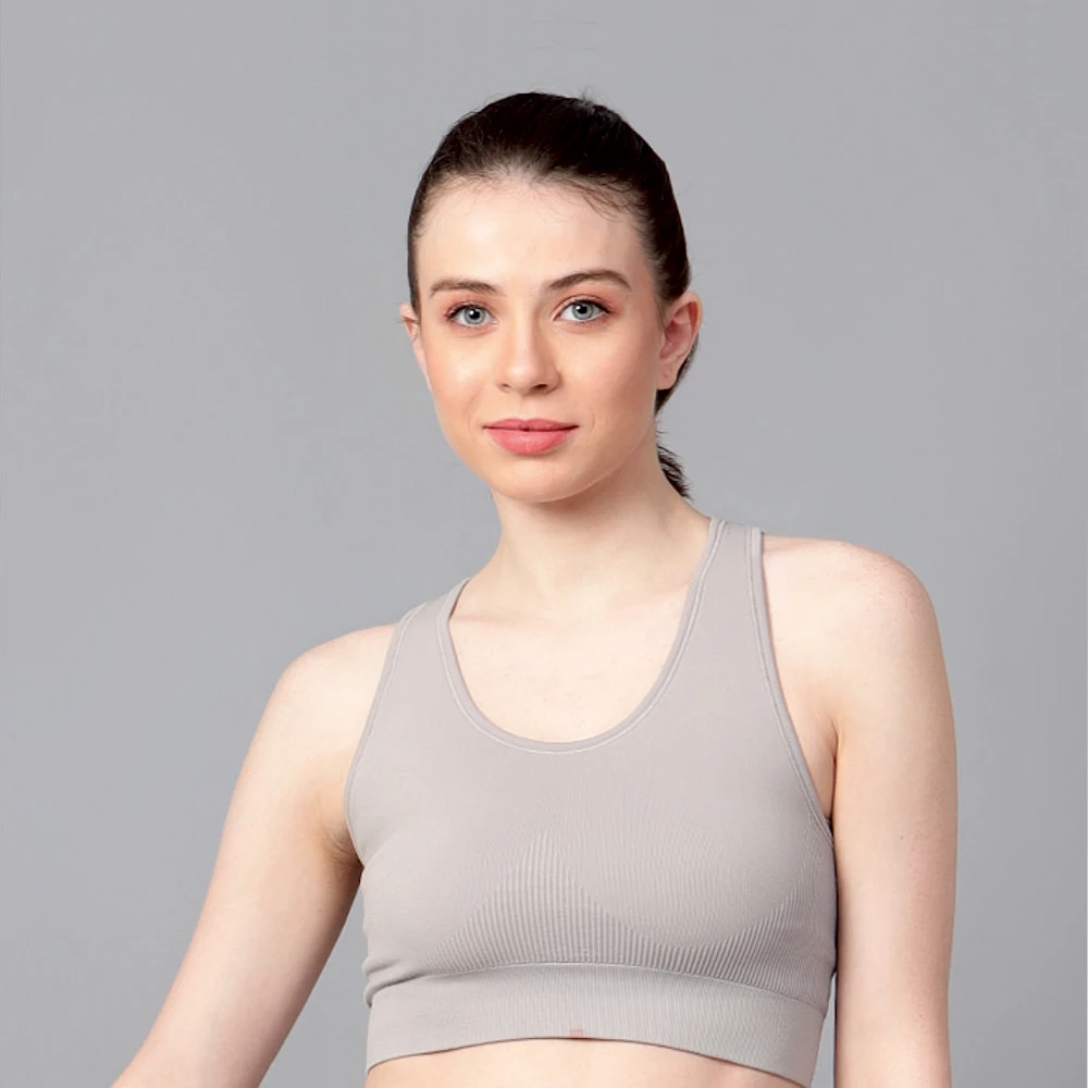 Grey high impact seamless gym sports bra for women